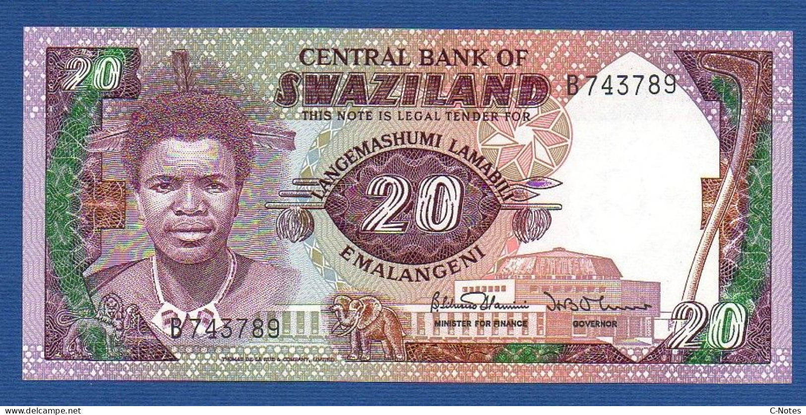 SWAZILAND - P.12 – 20 Emalangeni ND (1986) UNC, S/n B743789 - Swaziland