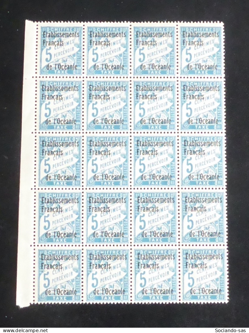 OCEANIE - 1926-27 - Taxe TT N°YT. 1 - Type Duval 5c Bleu - Bloc De 20 Bord De Feuille - Neuf Luxe ** / MNH - Timbres-taxe