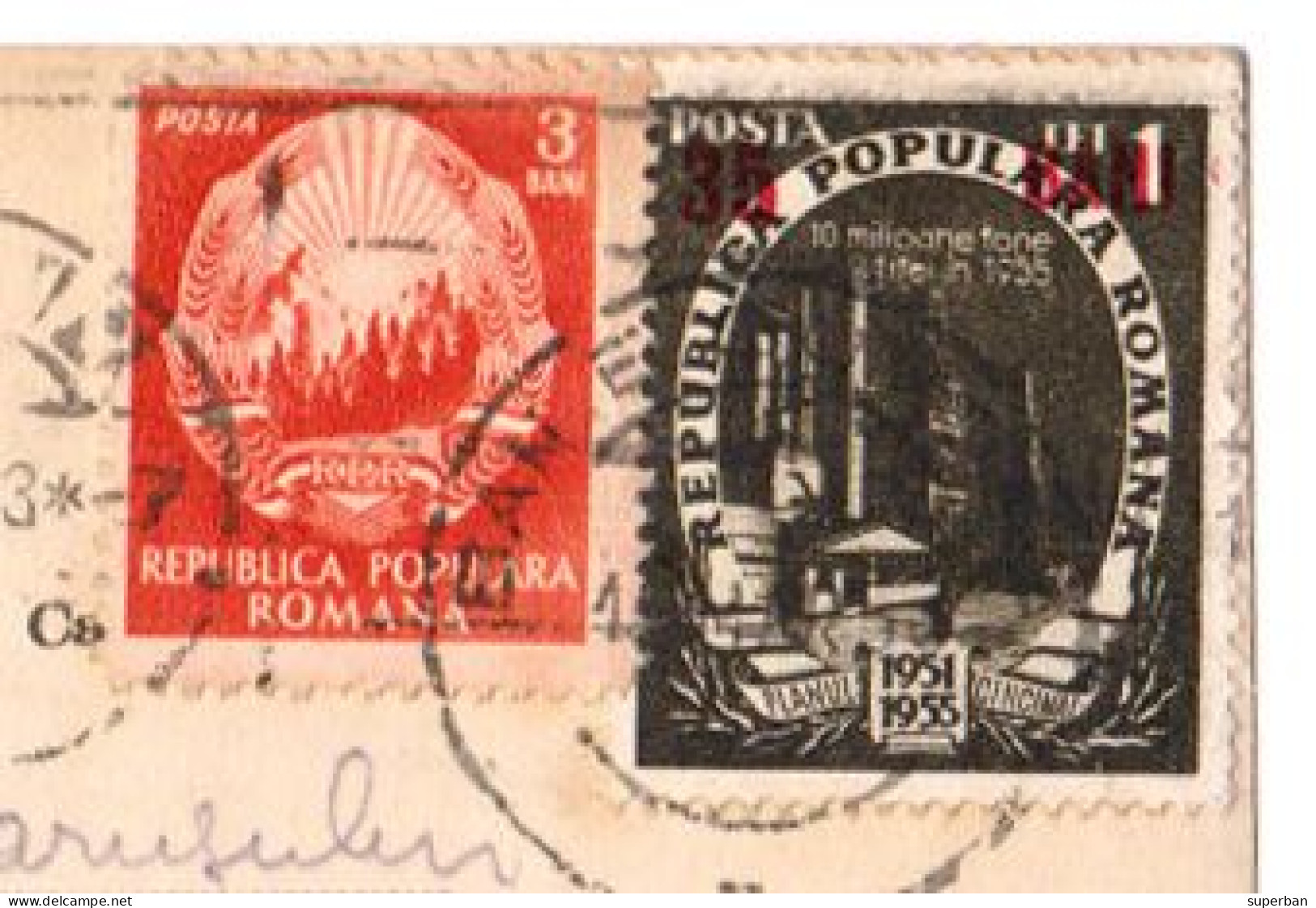 ROMANIA : 1952 - STABILIZAREA MONETARA / MONETARY STABILIZATION - POSTCARD MAILED With OVERPRINTED STAMPS - RRR (am158) - Cartas & Documentos