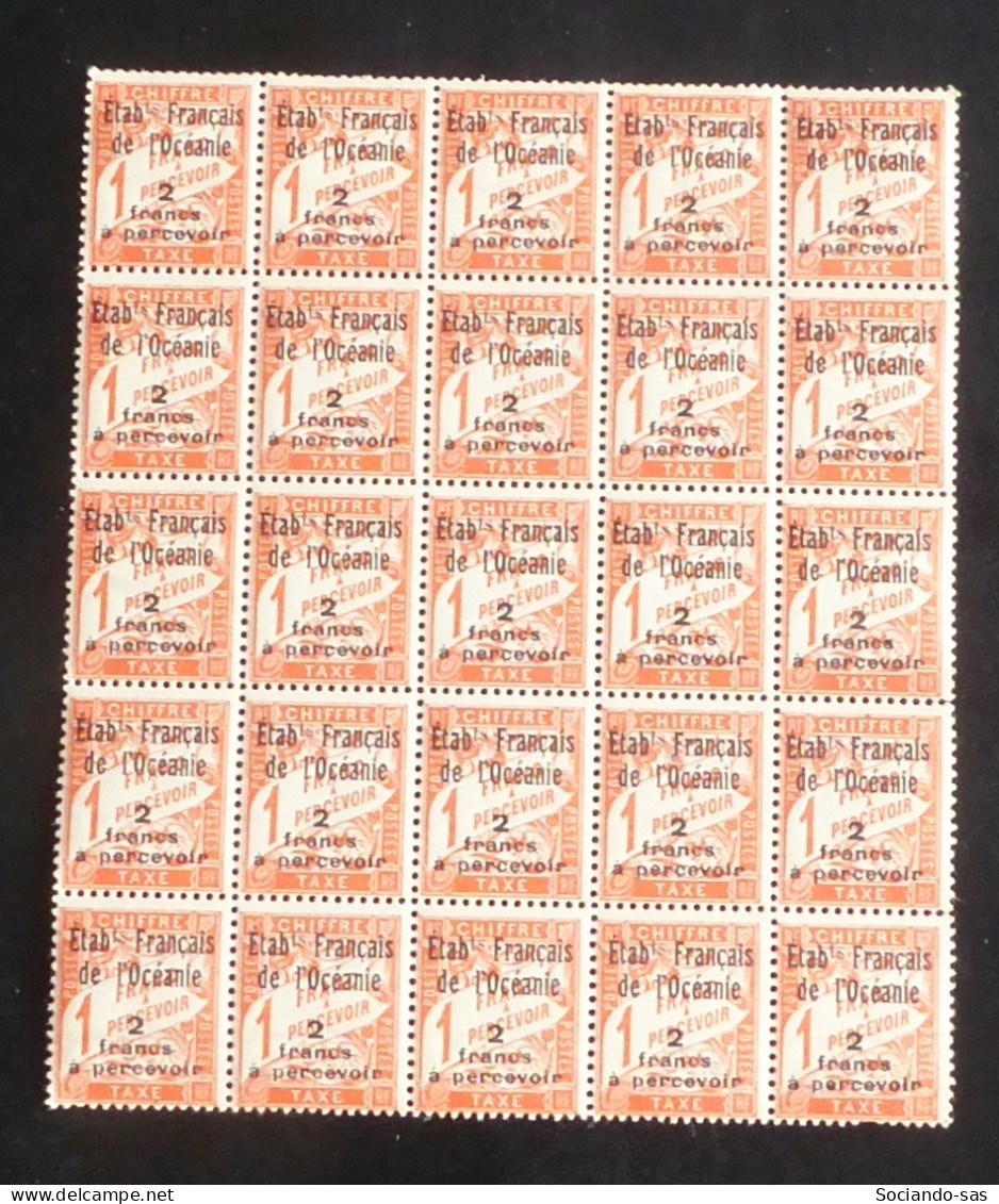 OCEANIE - 1926-27 - Taxe TT N°YT. 8 - Type Duval 2f Sur 1f - Bloc De 25 - Neuf GC ** / MNH - Postage Due