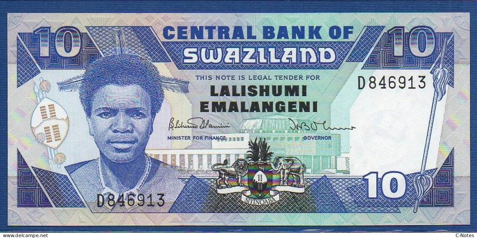 SWAZILAND - P.15 – 10 Emalangeni ND (1986) UNC, S/n D846913 - Swaziland