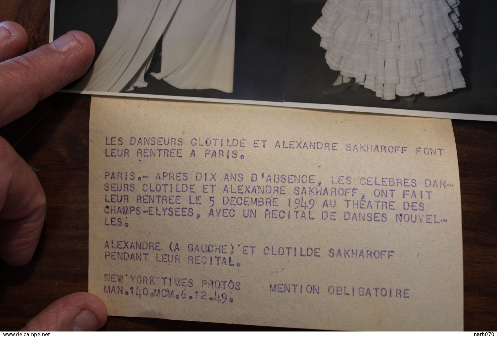Photo 1949 Acteurs Alexandre Sakharoff Clotilde Von Derp Vintage Print Photo New York Times Théâtre Champs Elysées - Célébrités