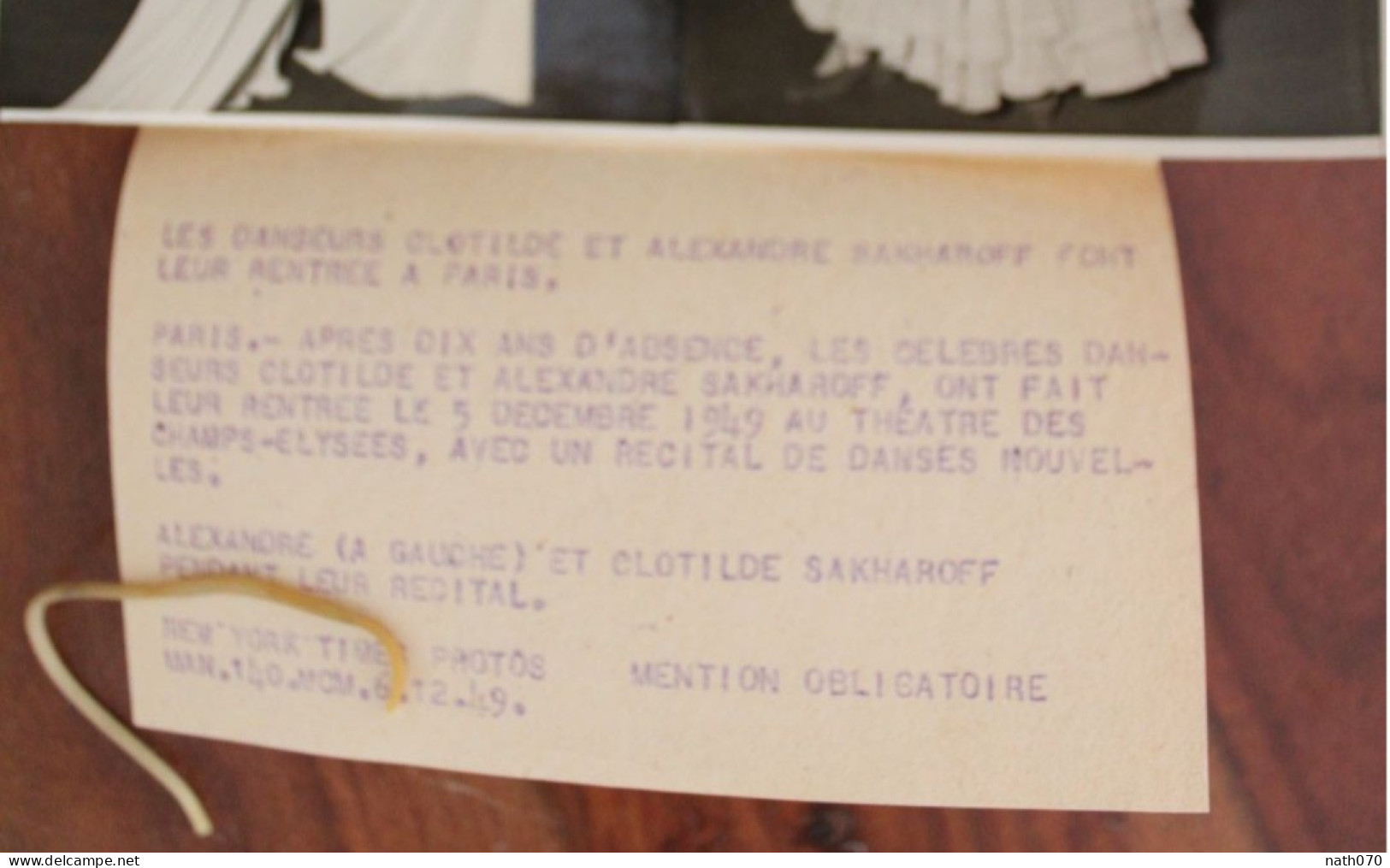 Photo 1949 Acteurs Alexandre Sakharoff Clotilde Von Derp Vintage Print Photo New York Times Théâtre Champs Elysées - Beroemde Personen