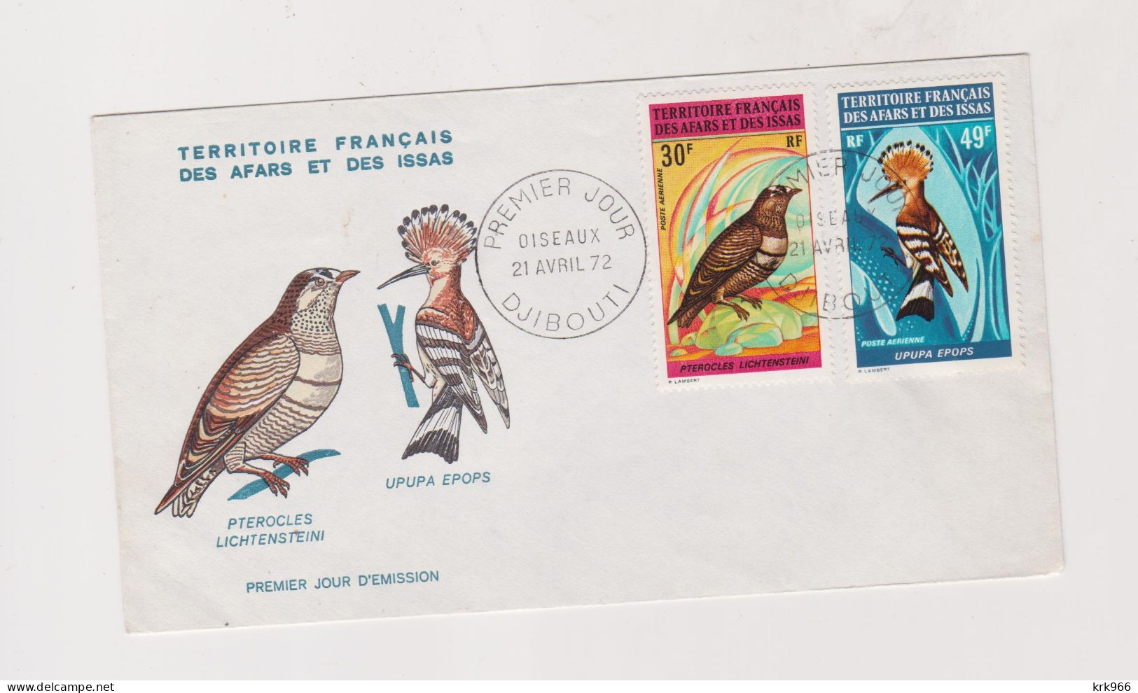 AFARS & ISSAS 1972 FDC Cover Birds - Lettres & Documents