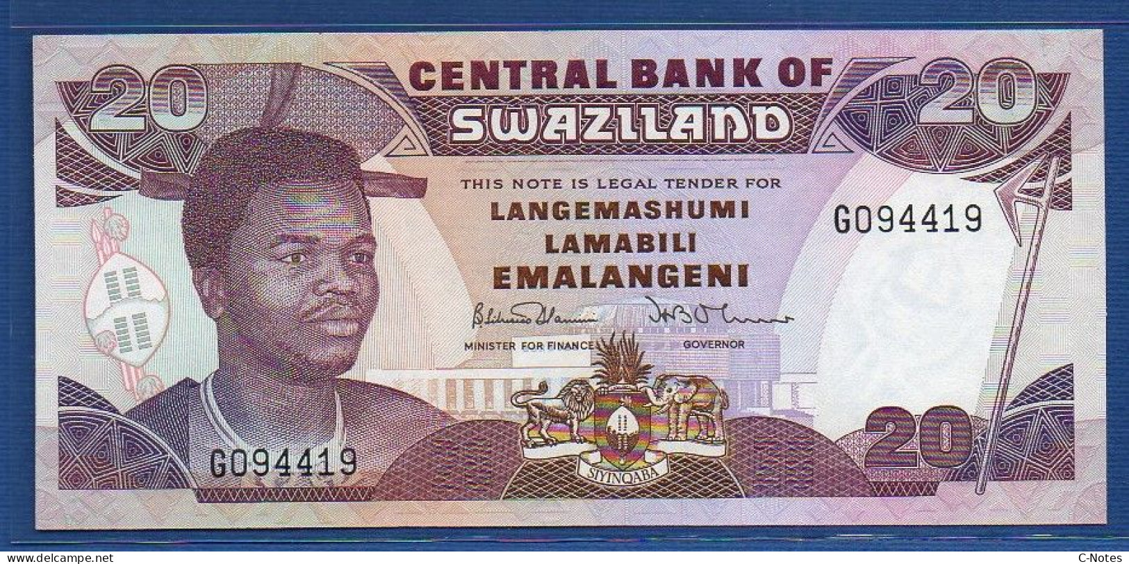 SWAZILAND - P.21a – 20 Emalangeni ND (1990) UNC, S/n G094419 - Swasiland