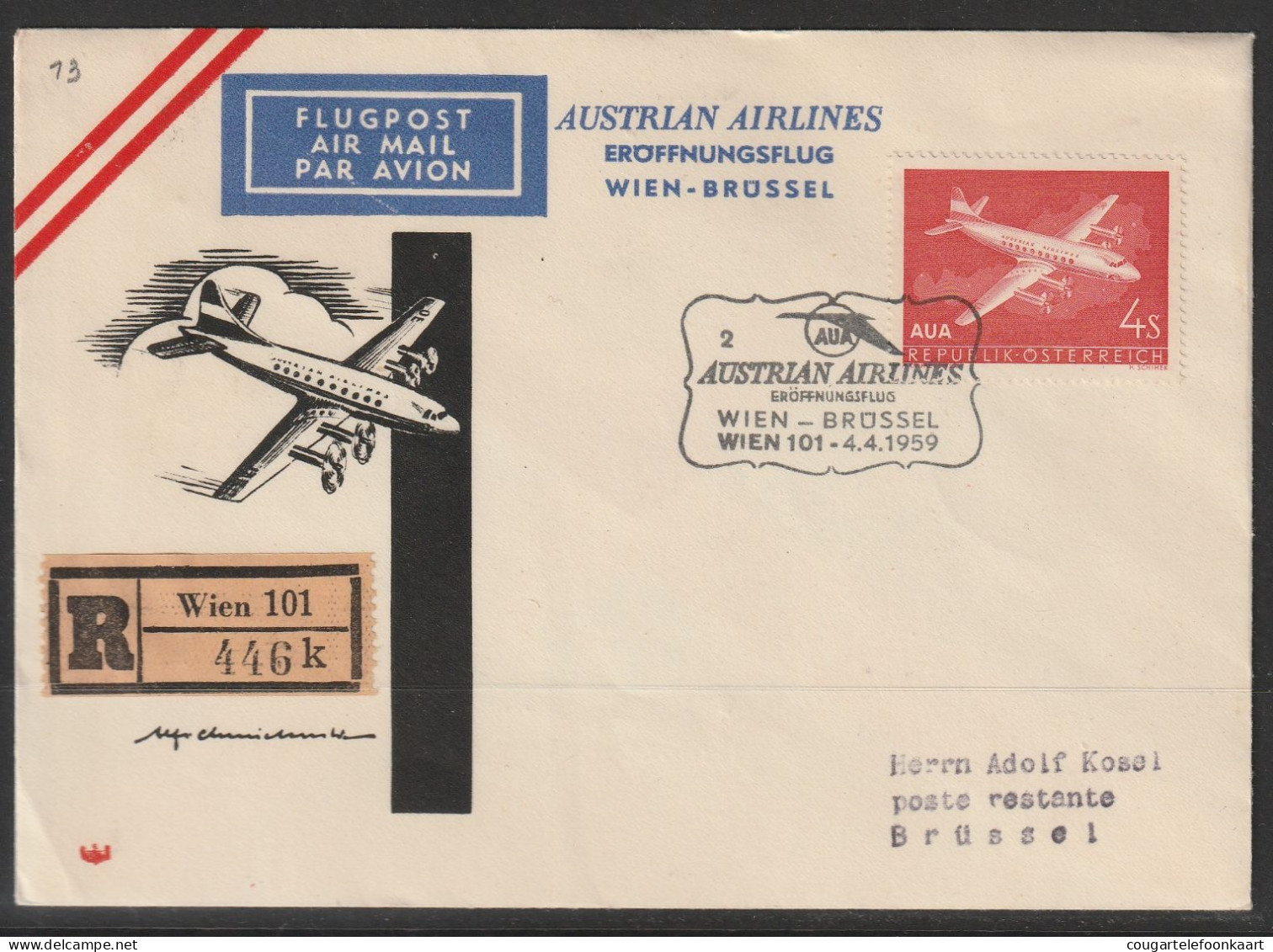 1959, AUA, Erstflug, Wien-Brussel - First Flight Covers