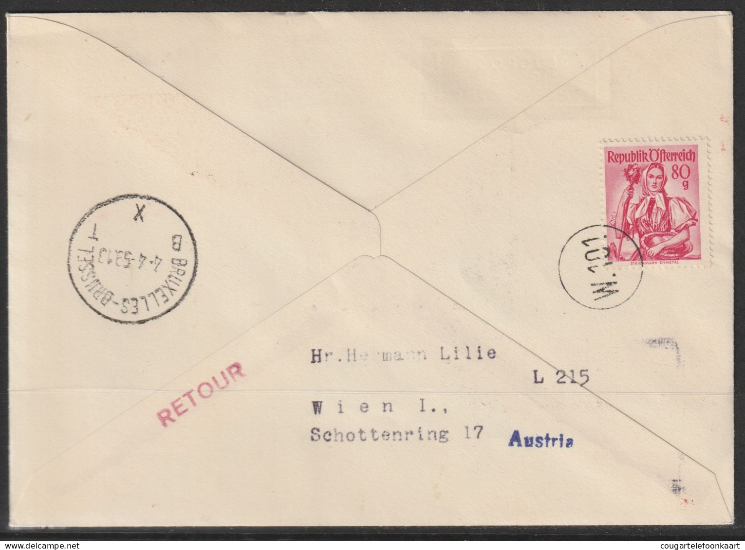 1959, AUA, Erstflug, Wien-Brussel - First Flight Covers