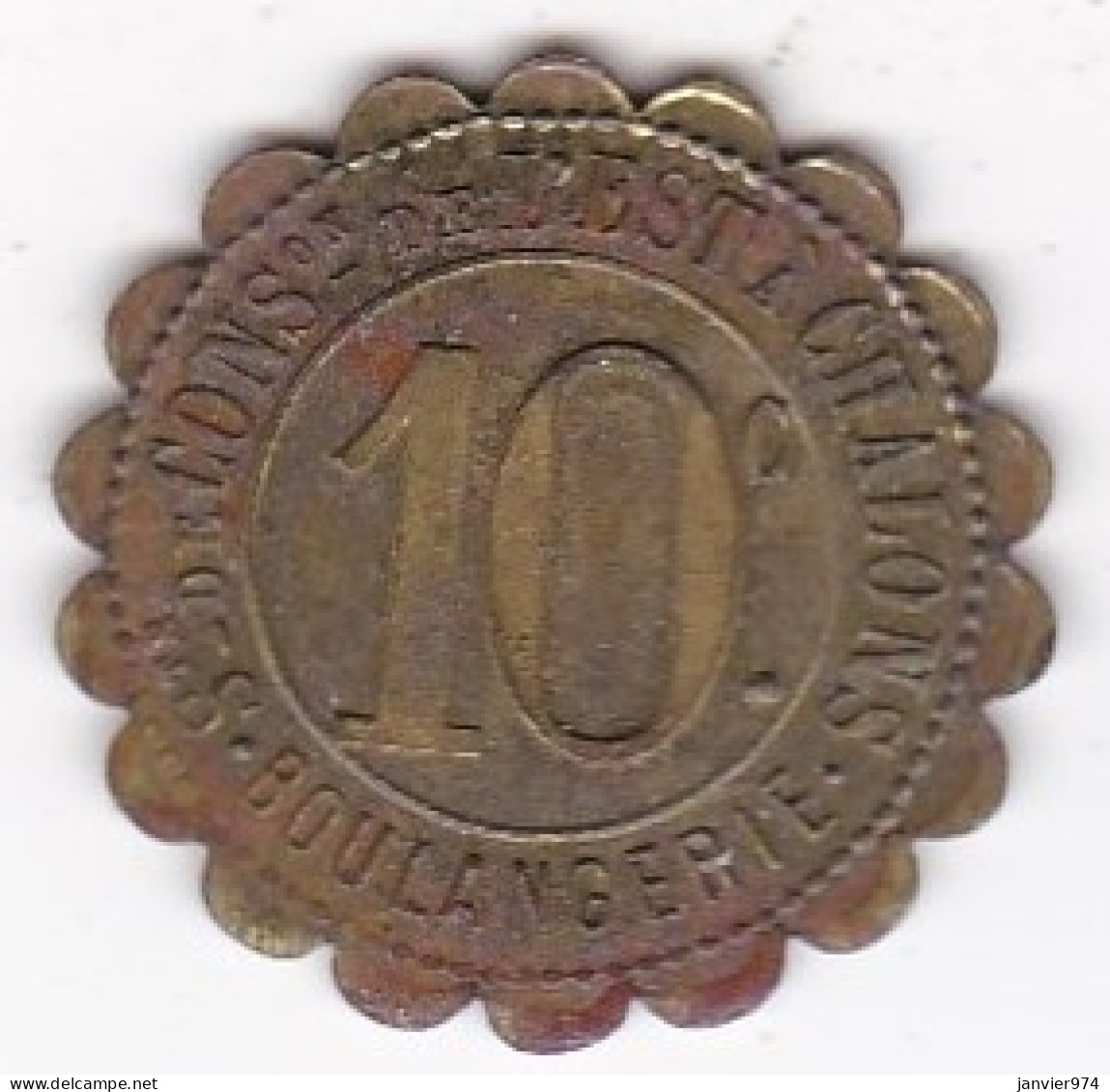 51 Marnes. Chalons. Société De Consommation De L'est , Boulangerie , 10 Centimes , En Laiton  - Monetary / Of Necessity