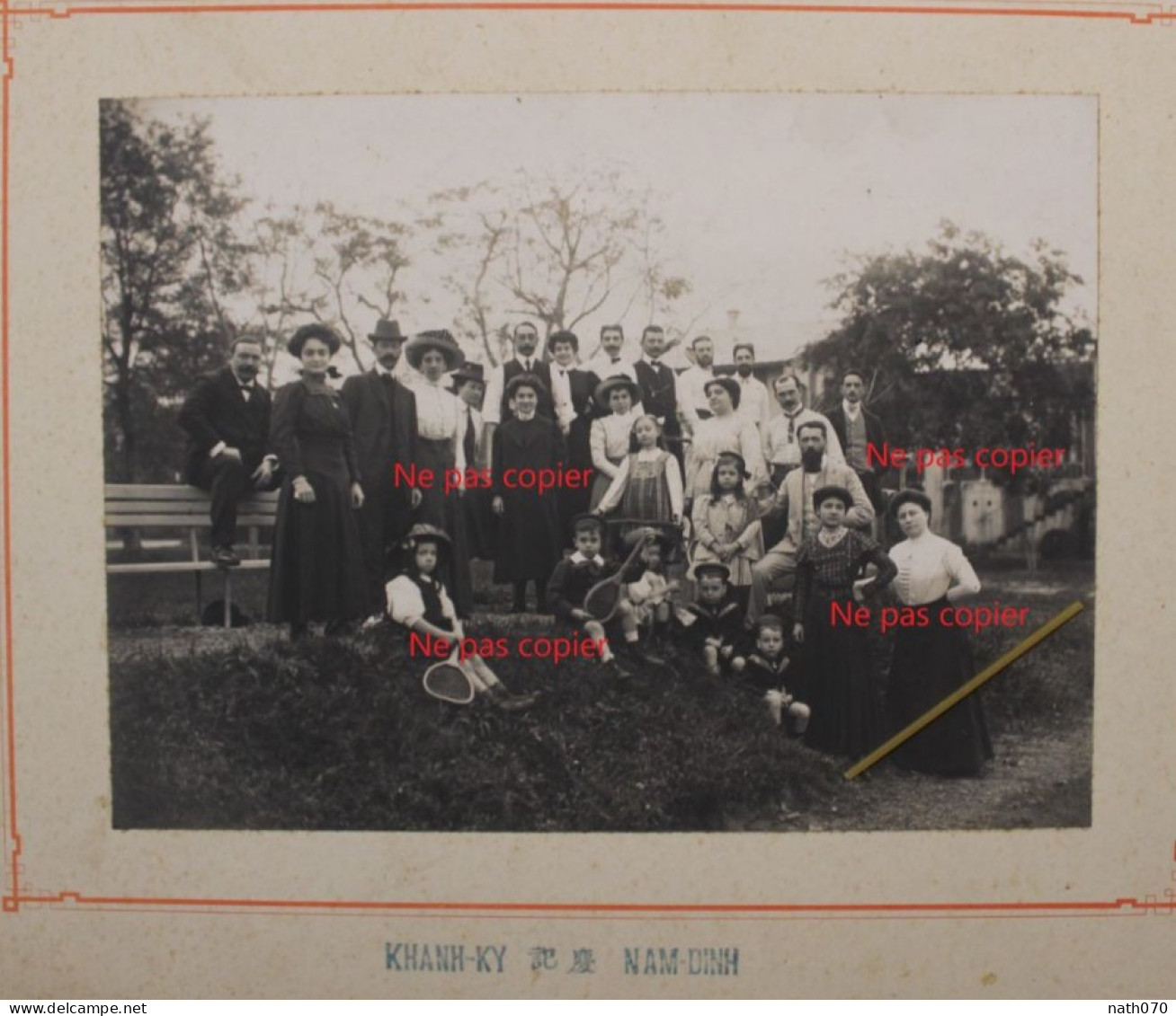 Photo 1900's Photographe Khanh Ky Nam-Dinh Famille Tennis Indochine Indo Chine Vietnam Tirage Print Vintage Rare ! - Lieux