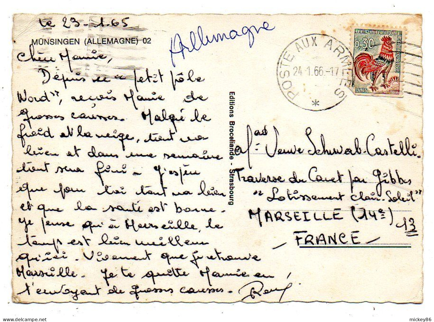 Allemagne--MUENSINGEN--1966--La Caserne (petite Animation)...timbre....cachet  Poste Aux Armées - Münsingen
