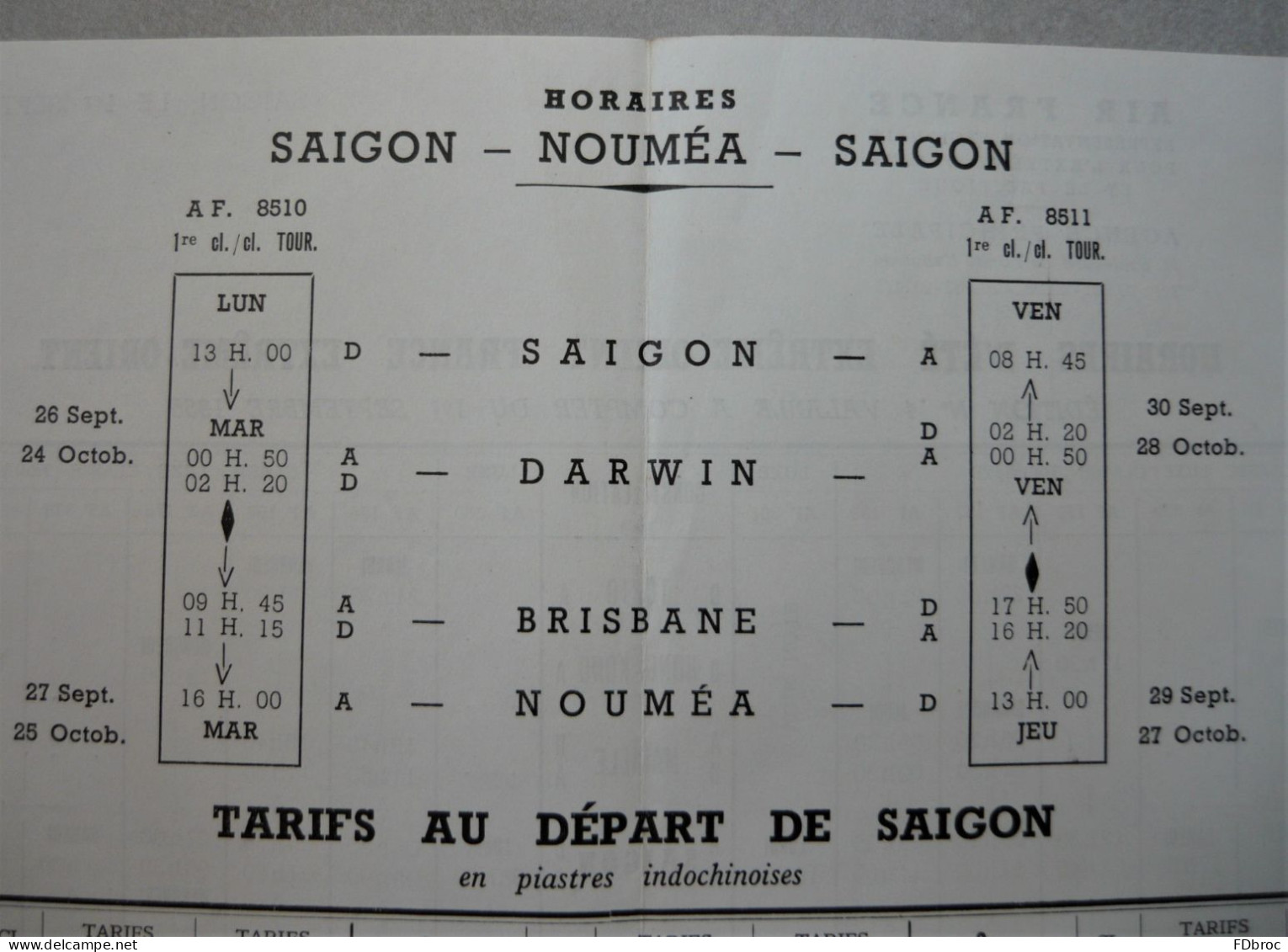 Ancien Dépliant Horaire (Time Table) Tarif AIR FRANCE Indicateur AVION SAIGON NOUMEA Extrême Orient Vietnam 1955 - Timetables