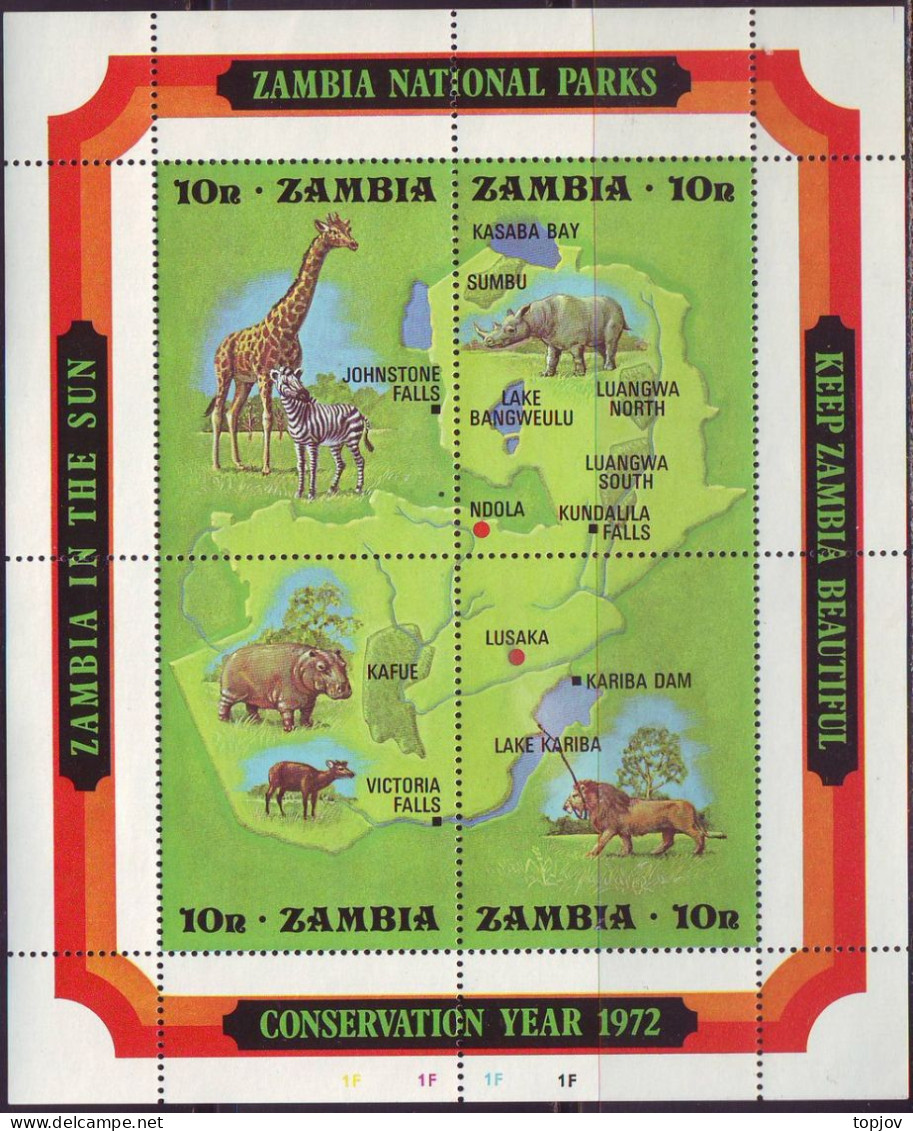 ZAMBIA- NATIONAL PARKS - RHINO - LION GIRAFFE - **MNH  - 1972 - Rhinocéros