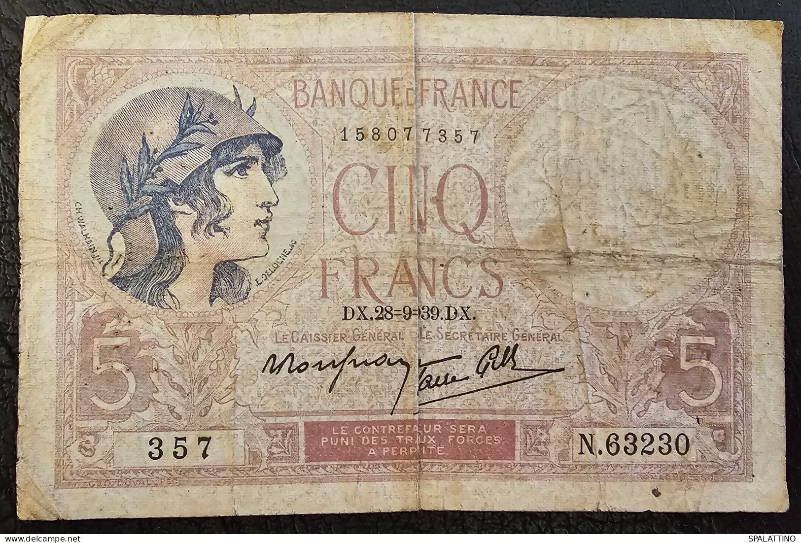 FRANCE- 5 FRANCS 1939. - 5 F 1917-1940 ''Violet''