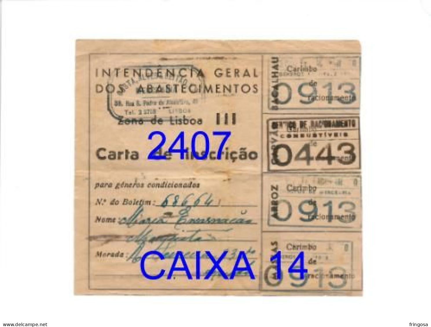 WWII: CARTA DE INSCRIÇÃO - INTENDÊNCIA GERAL DOS ABASTECIMENTOS - ZONA DE LISBOA III - Anos 40 - Portogallo