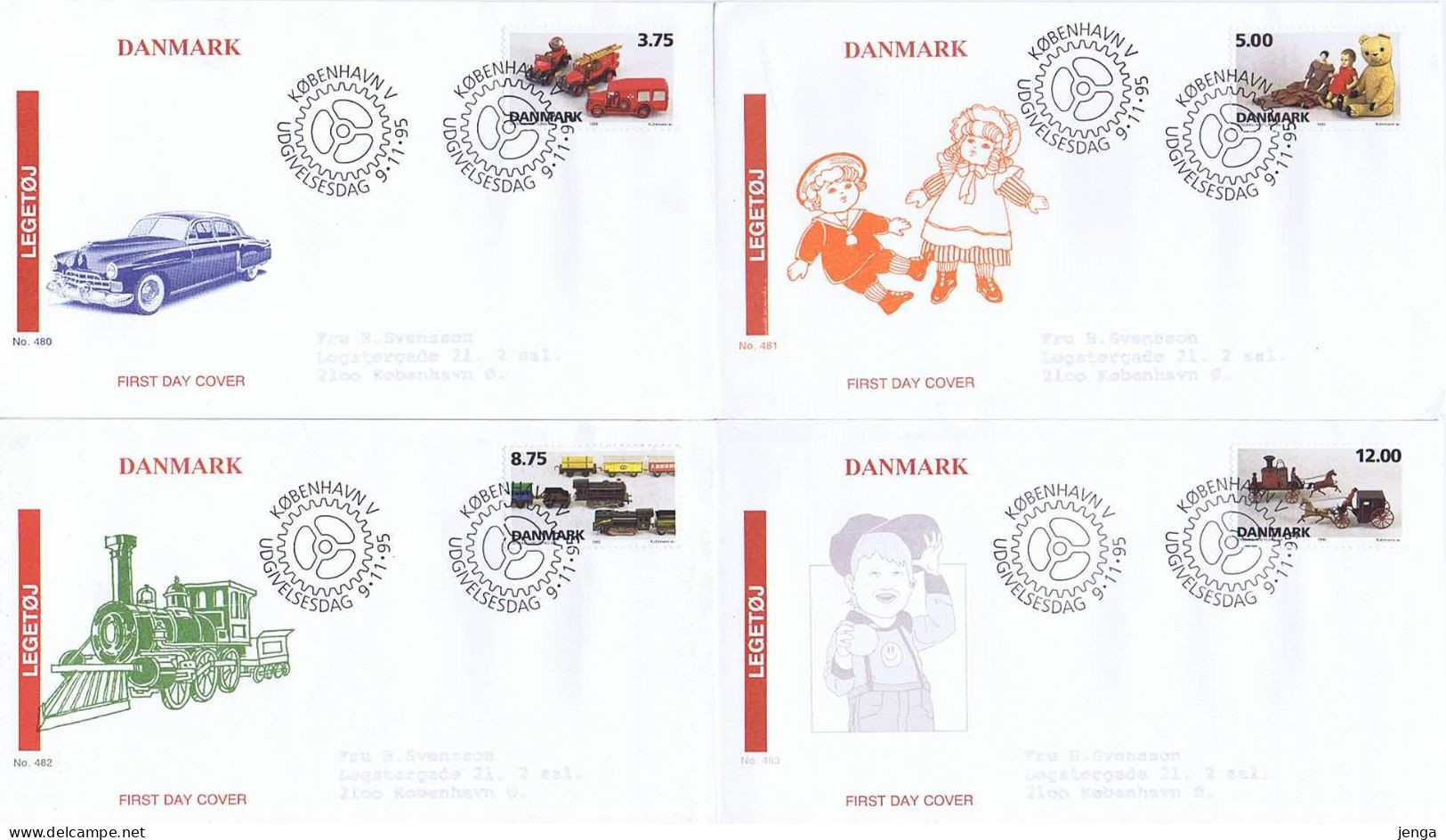 Denmark 1995; Toys (Spielzeug). Set Of 4 MNH(**) And On FDC With Fine Cachet. - Andere & Zonder Classificatie