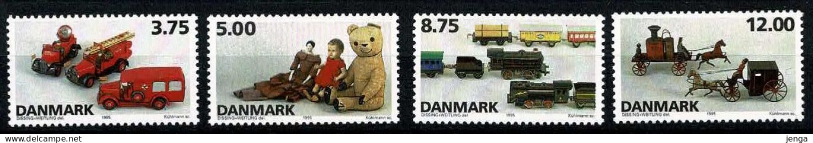 Denmark 1995; Toys (Spielzeug). Set Of 4 MNH(**) And On FDC With Fine Cachet. - Other & Unclassified