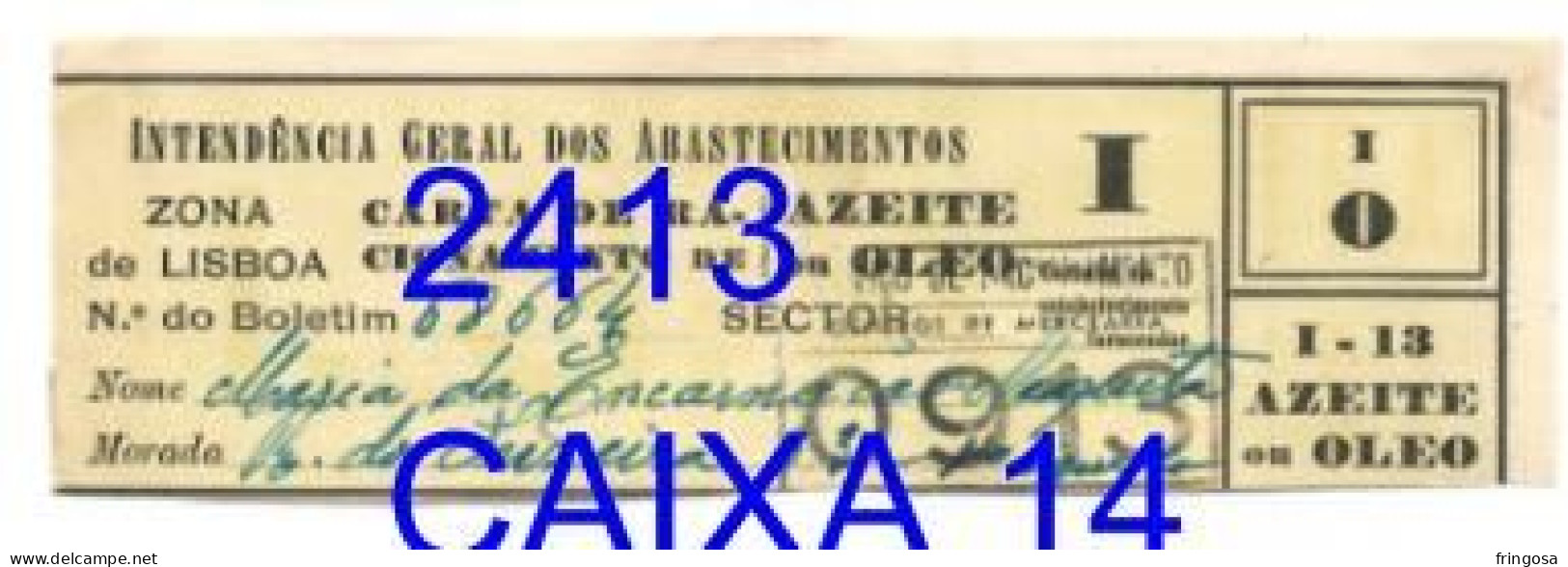 WWII: Carta De Racionamento De Azeite Ou Oleo - INTENDÊNCIA GERAL DOS ABASTECIMENTOS - Anos 40 - Portogallo