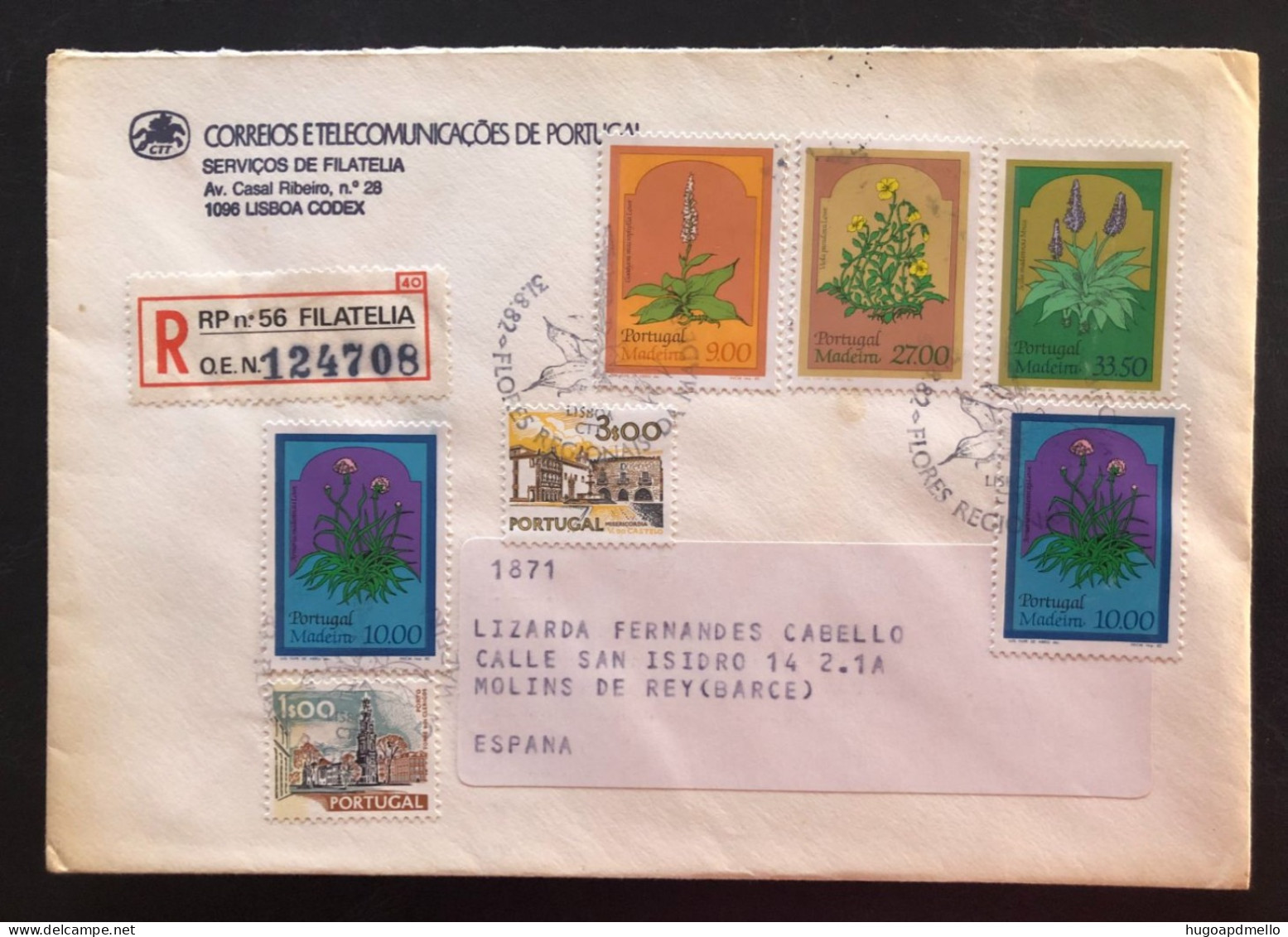 PORTUGAL, Registered Circulated Cover To Spain (Barcelona), « Plants », « Madeira », 1982 - Storia Postale