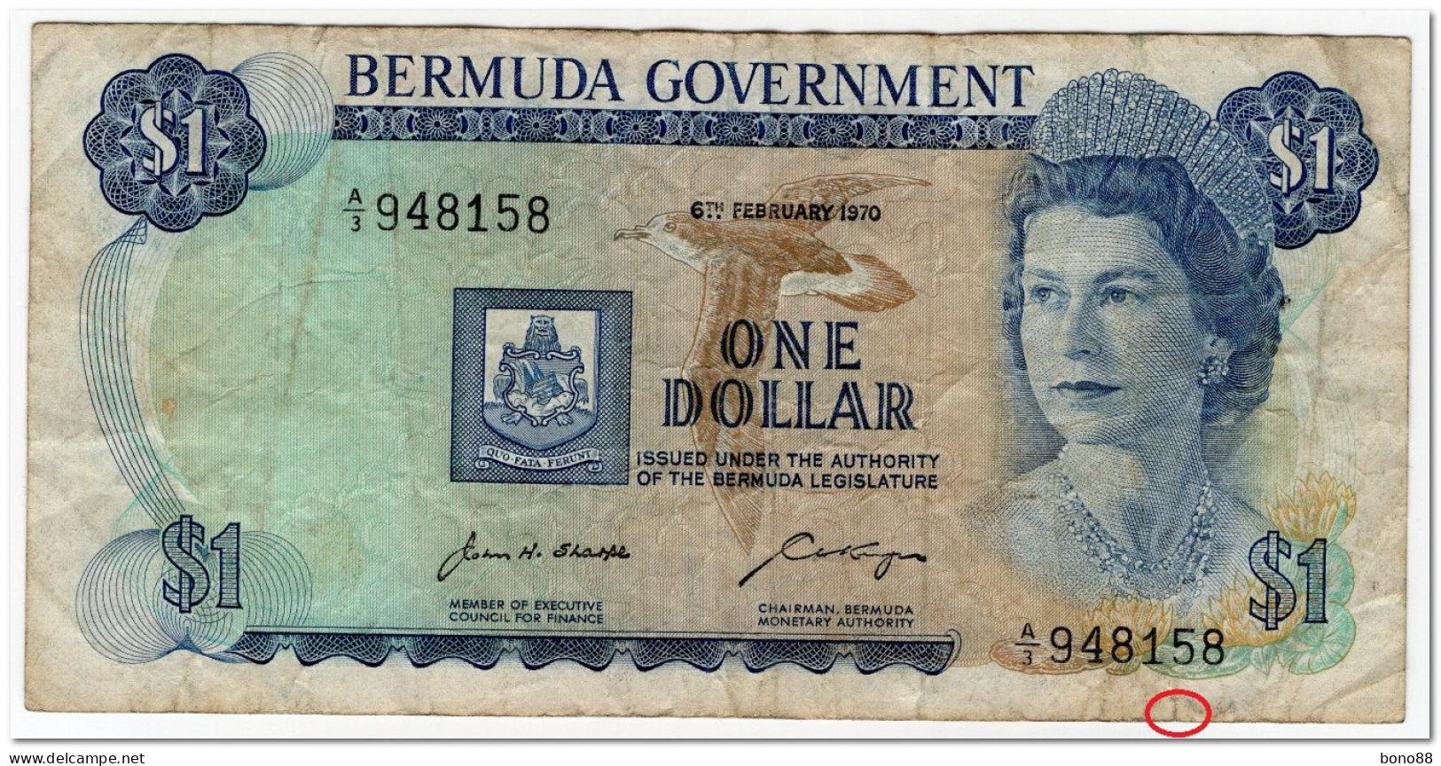 BERMUDA,1 DOLLAR,1970,P.23a,aF,SMALL TEAR - Bermudas