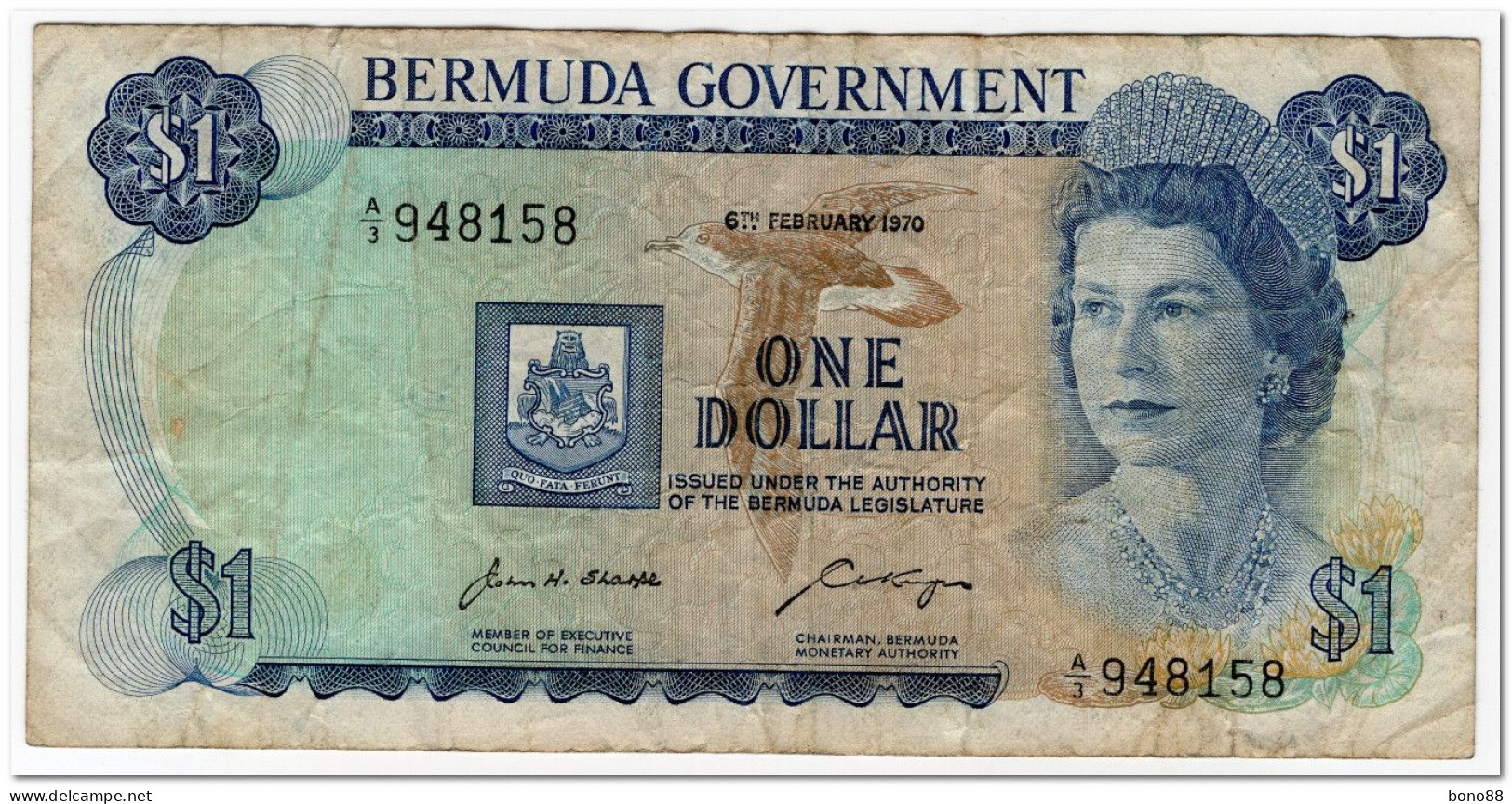 BERMUDA,1 DOLLAR,1970,P.23a,aF,SMALL TEAR - Bermudas