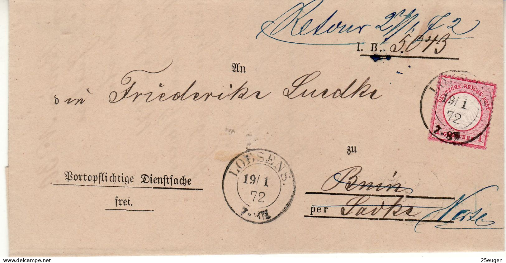 POLAND / GERMAN ANNEXATION 1872  LETTER  SENT FROM ŁOBŻYCA / LOBSENS/ TO BNIN - Covers & Documents