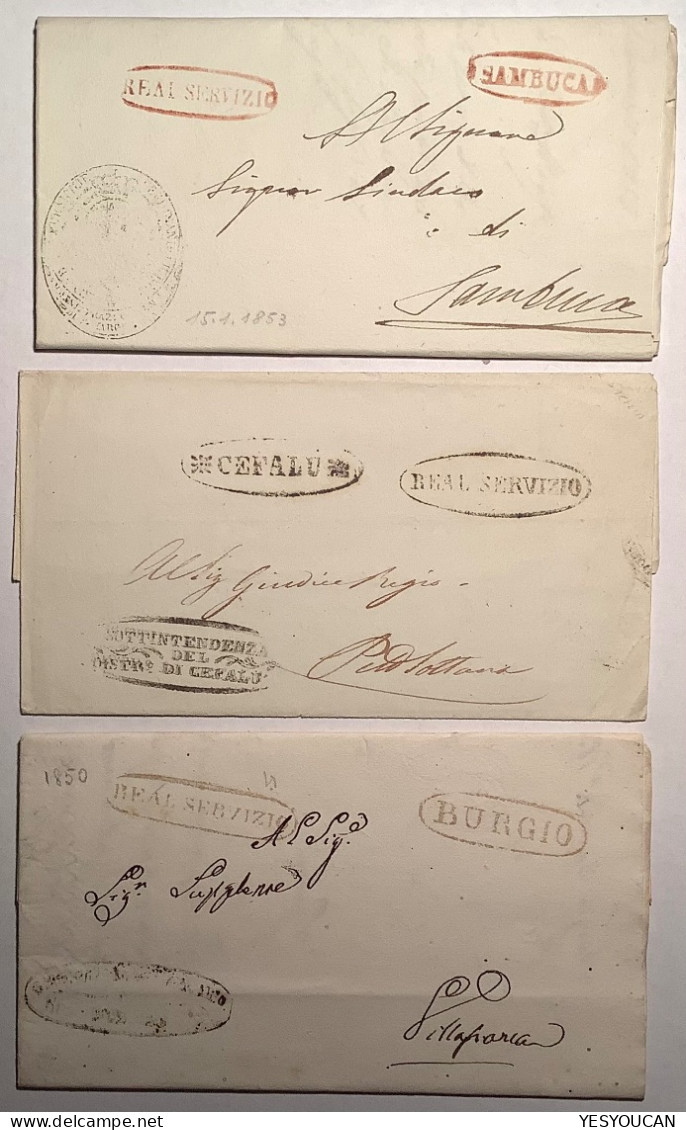 SAMBUCA 1853+BURGIO 1850+CEFALU All REAL SERVICIO Three Superb Cover (lettera Sicily Sicilia - Sicily