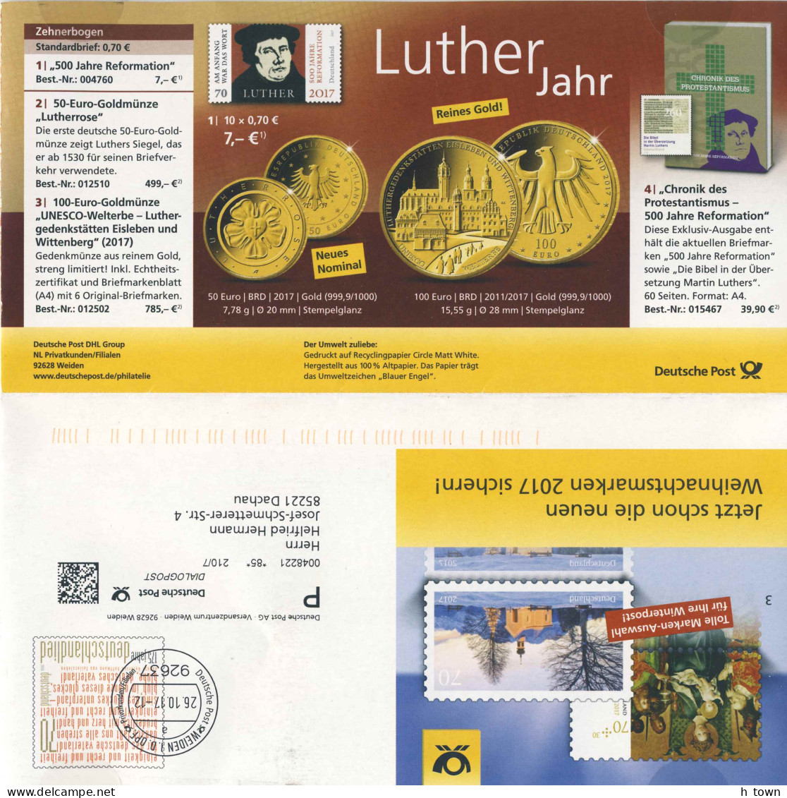 728  Luther, Réforme Protestante: 2 Entiers D'Allemagne (Deutsche Post Philatelie) - Protestantism, Church Reformer - Theologen