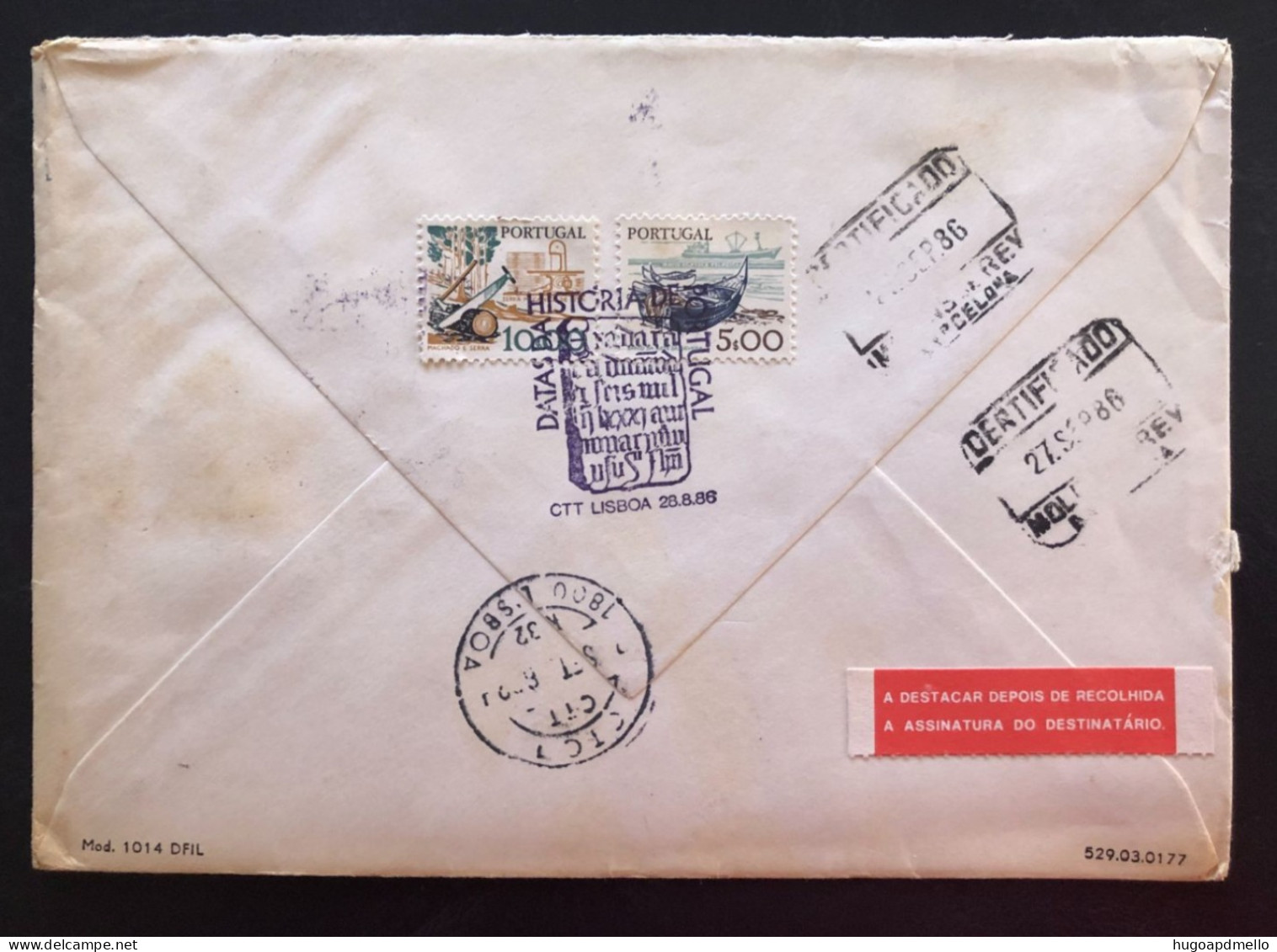 PORTUGAL, Registered Circulated Cover To Spain (Barcelona), « History Of Portugal », « Diogo Cão », « Discoveries »,1986 - Lettres & Documents