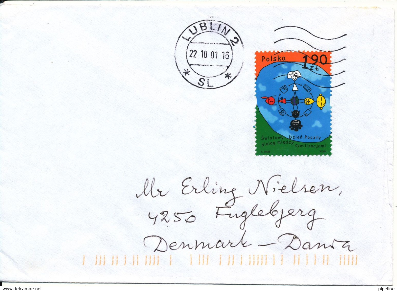 Poland Cover Sent To Denmark Lublin 22-10-2001 Single Franked - Lettres & Documents