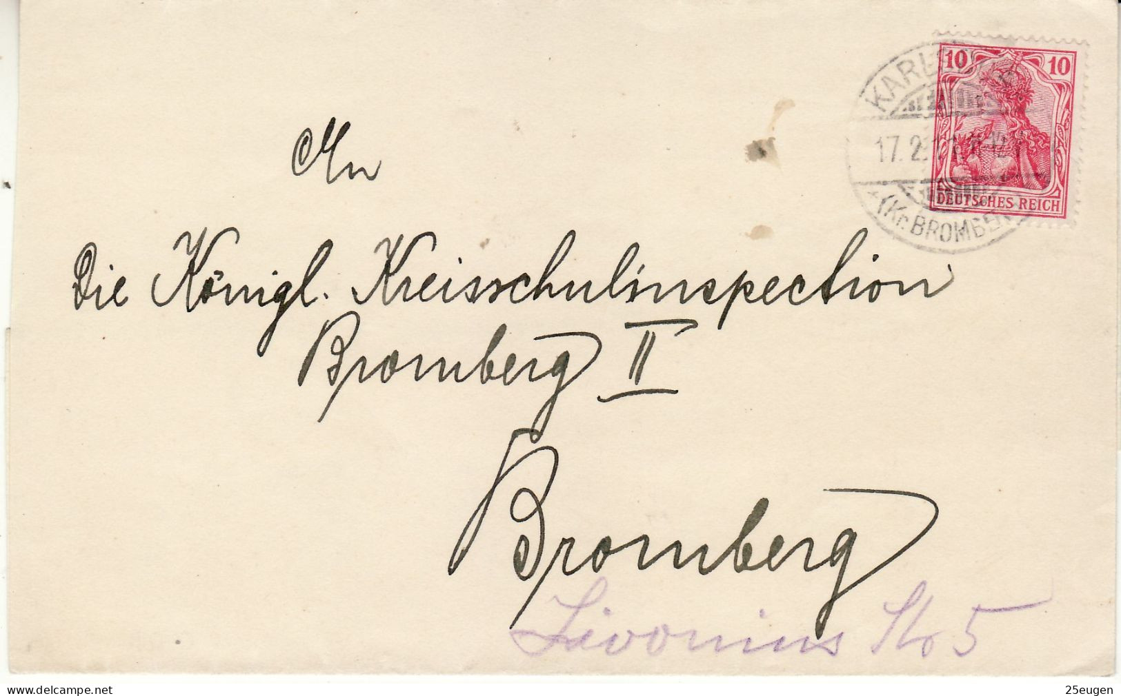 POLAND / GERMAN ANNEXATION 1901  LETTER  SENT FROM BYDGOSZCZ WSCHÓD / KARLSDORF / TO BYDGOSZCZ - Briefe U. Dokumente