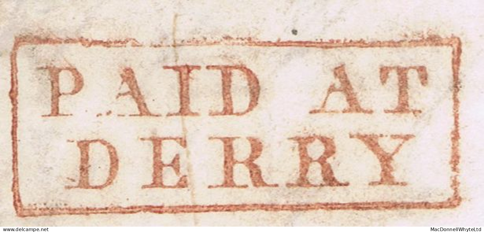 Ireland Donegal Derry 1834 Letter Muff November 27 To Dublin With Boxed PAID AT/DERRY In Red - Prephilately