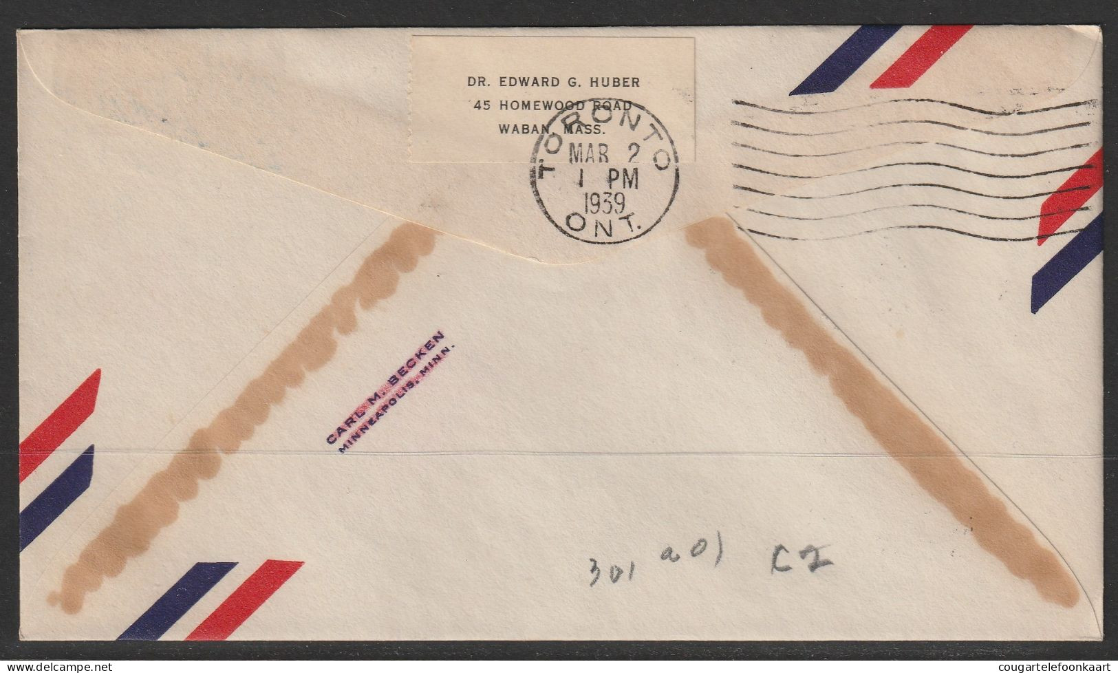 1939, First Flight Cover, Vancouver-Toronto - First Flight Covers