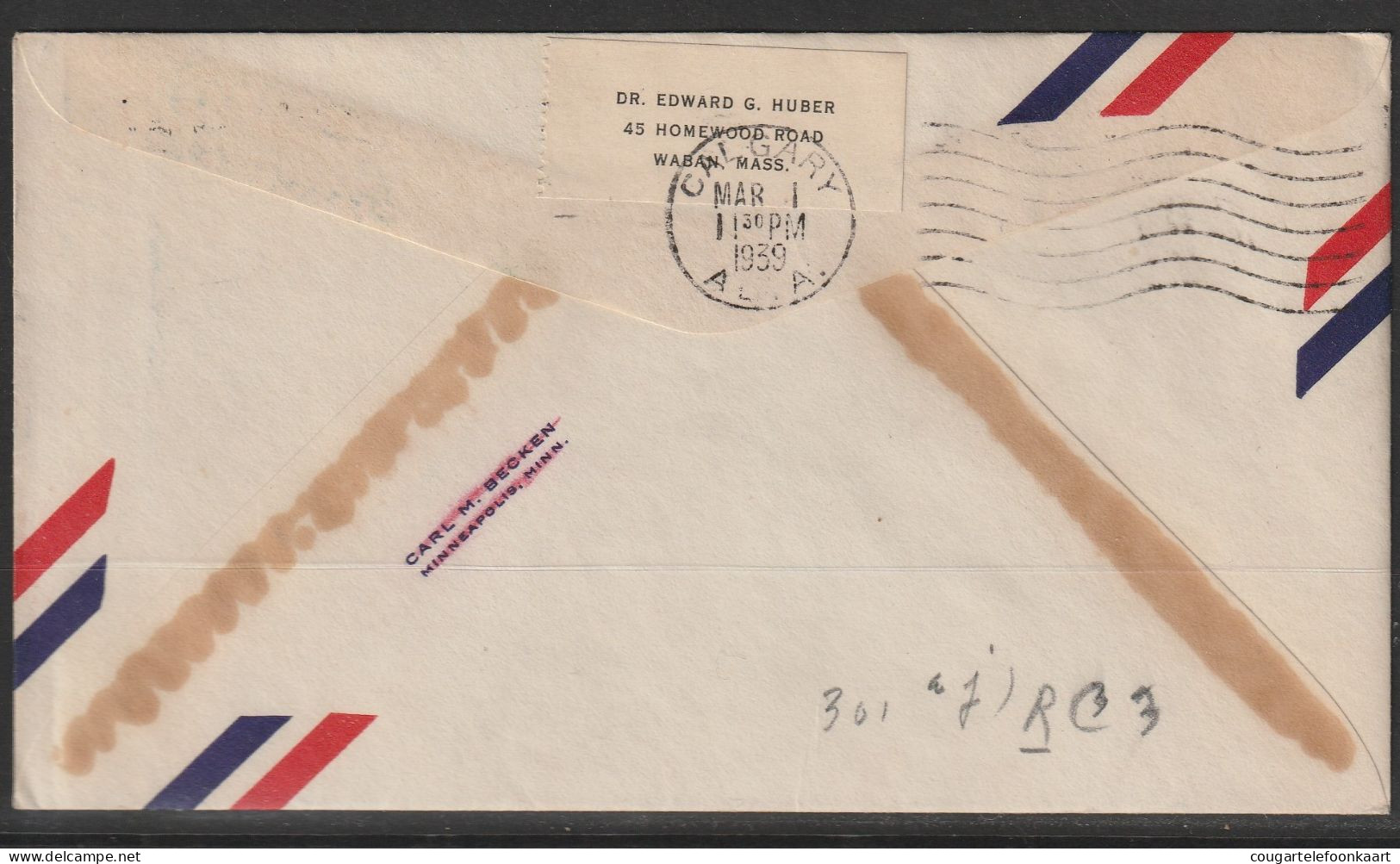 1939, First Flight Cover, Vancouver-Calgary - Premiers Vols