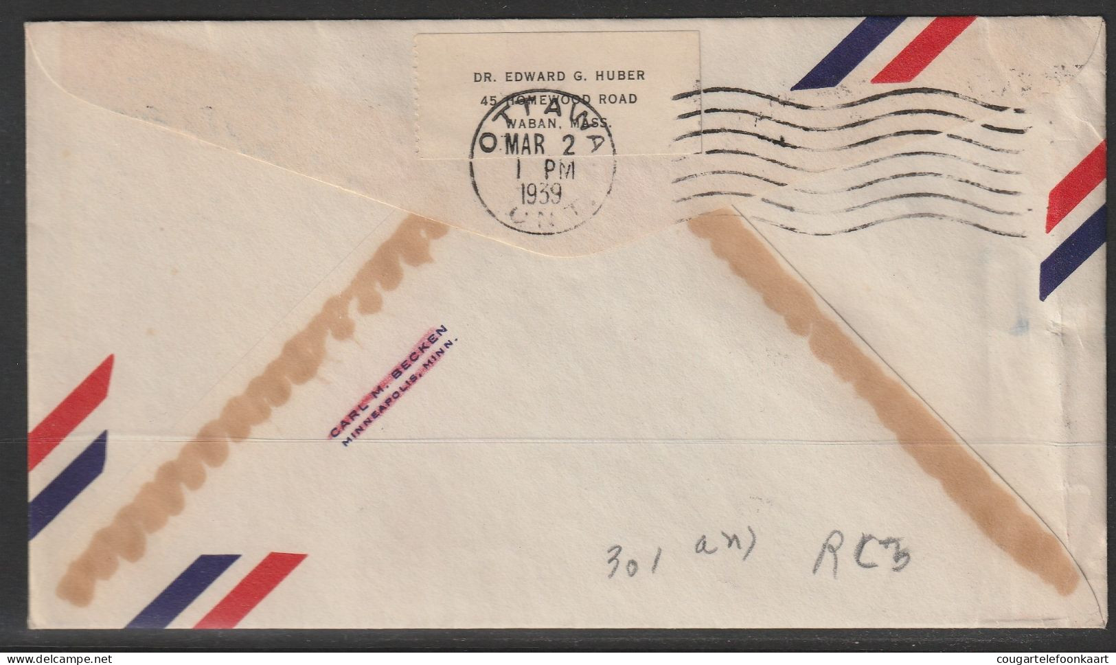 1939, First Flight Cover, Vancouver-Ottawa - Erst- U. Sonderflugbriefe