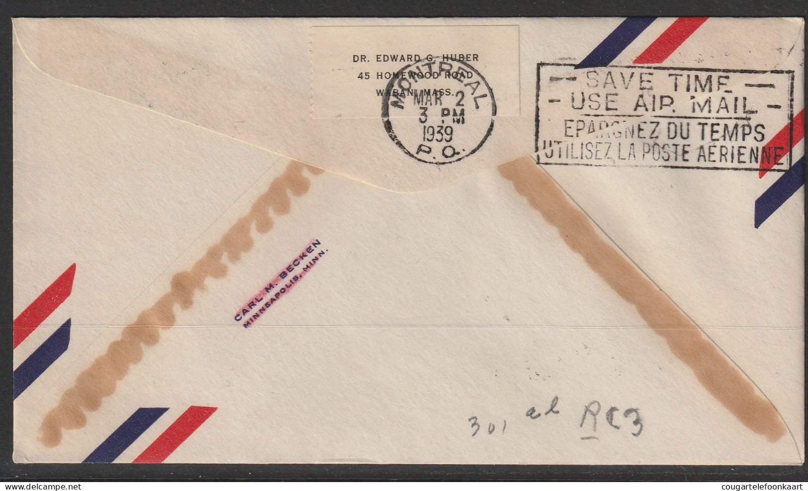 1939, First Flight Cover, Vancouver-Montreal - Premiers Vols