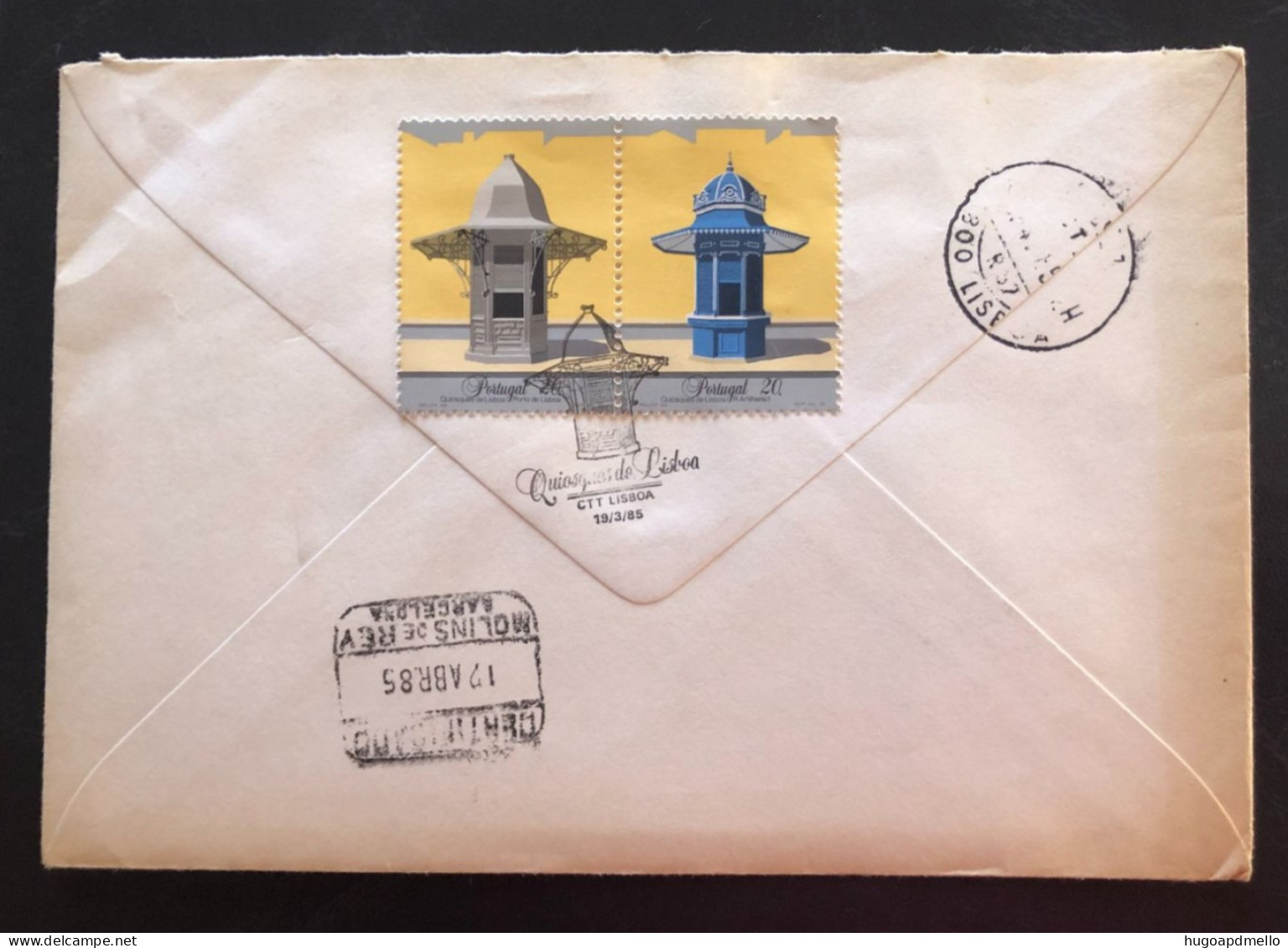 PORTUGAL, Registered Circulated Cover To Spain (Barcelona), « Quiosques De Lisboa », « Lisbon Kiosks », « MALUDA », 1985 - Lettres & Documents