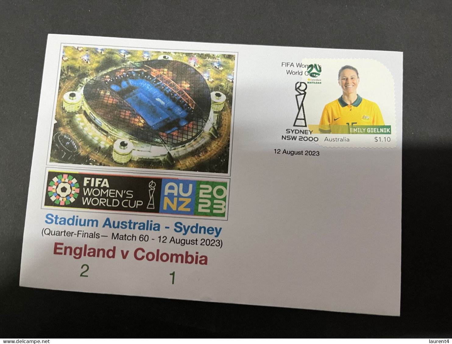 13-8-2023 (2 T 21) FIFA Women's Football World Cup Match 60 ($1.10 Football Stamp) England (2) V Colombia (1) - Autres & Non Classés