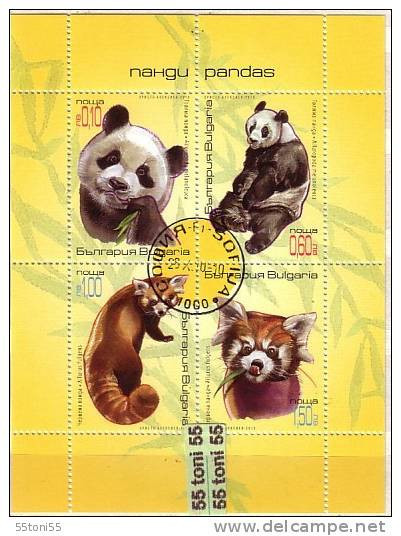 2010 Fauna  PANDA - PANDAS 4v.- S/S – Used/oblit.(O)  Bulgaria / Bulgarie - Oblitérés