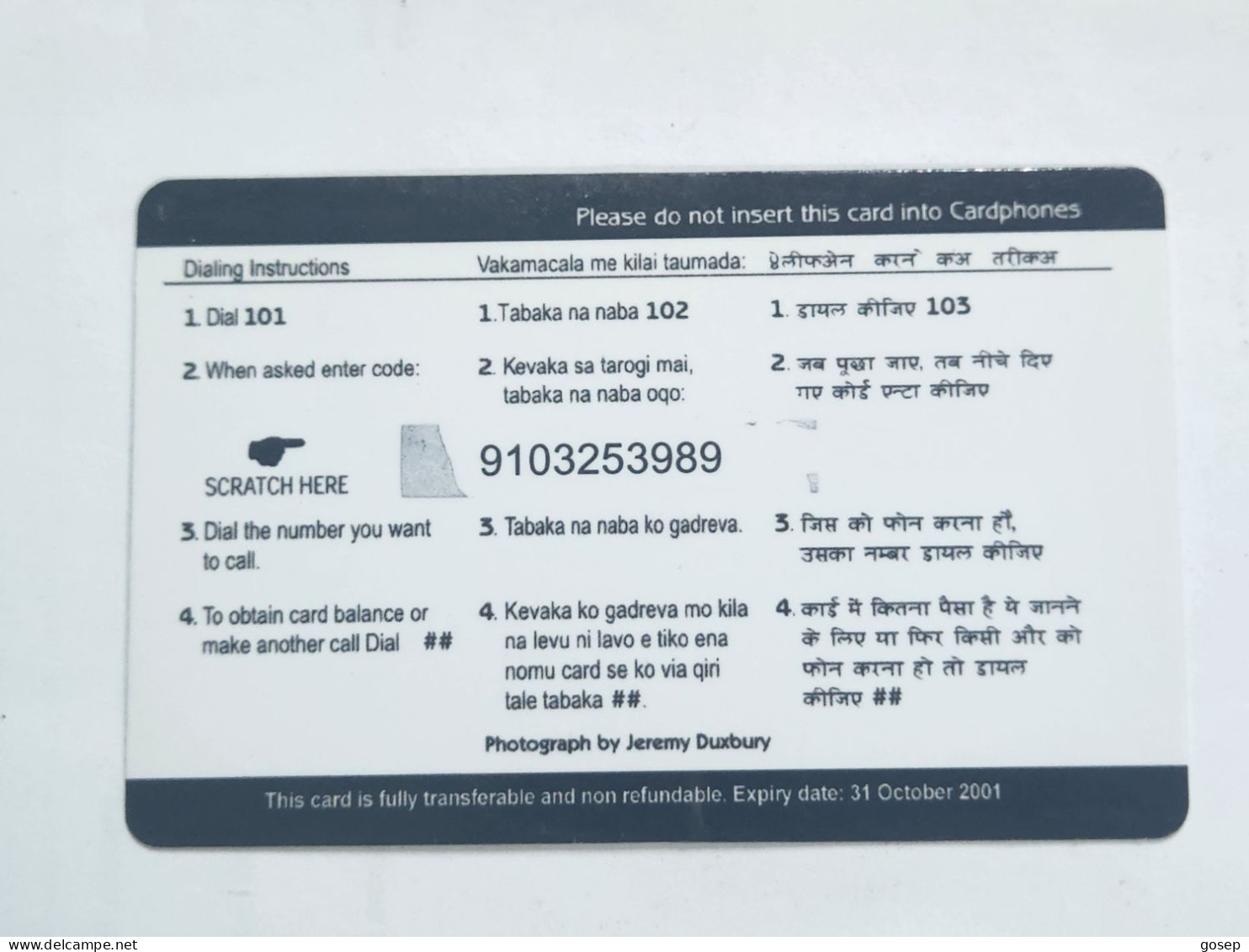 FiGI-(F-FJ-TEL-ULI-0008)Turtle -(74)(9103253989)($5)(tirage-15.000)-(31.10.2001)used Card1card Prepiad Free - Fiji