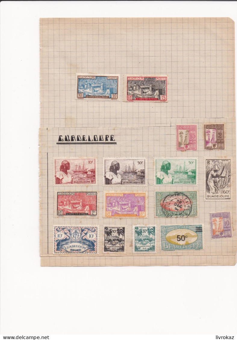 Guadeloupe 16 Timbres Oblitérés Et Neufs Fixés Sur Une Feuille Avec Charnière La Canne Mise Au Moulin Chiffre Taxe - Andere & Zonder Classificatie