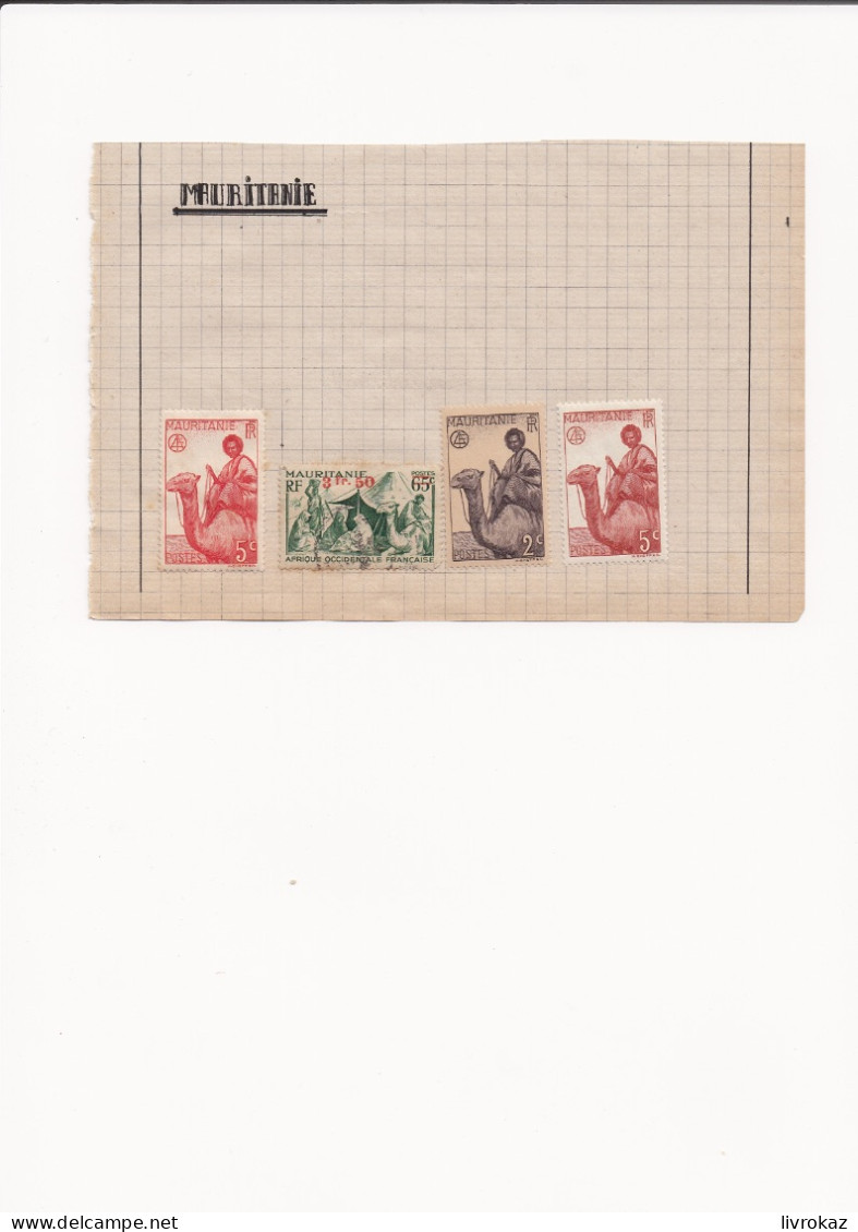 Mauritanie AOF Afrique Occidentale Française 4 Timbres Oblitérés Et Neufs Fixés Sur Une Feuille Avec Charnière Chameau - Altri & Non Classificati