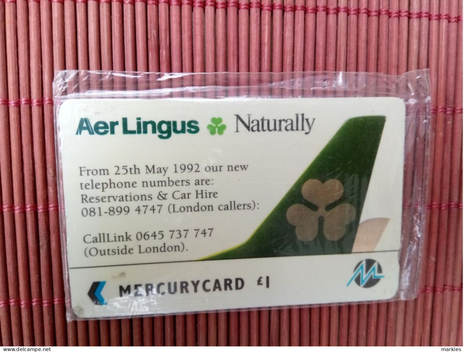 Phonecard Aer Lingus New With Blister Rare - [ 4] Mercury Communications & Paytelco