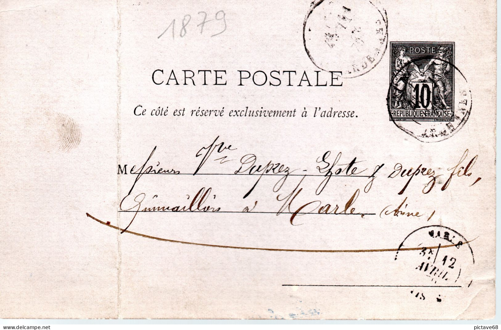 FRANCE / ENTIER POSTAL / CARTE POSTALE N° 89 CP1 DU 11 AVRIL 1879 - Cartes Postales Types Et TSC (avant 1995)