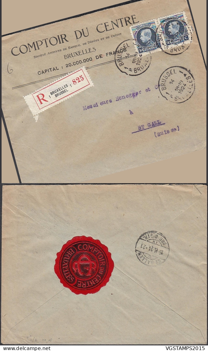 Belgique 1924  -Lettre Recommandée De Bruxelles à St. Gall + Vignette Publicitée. Montenez....... .(DD) DC-11768 - 1929-1941 Grand Montenez