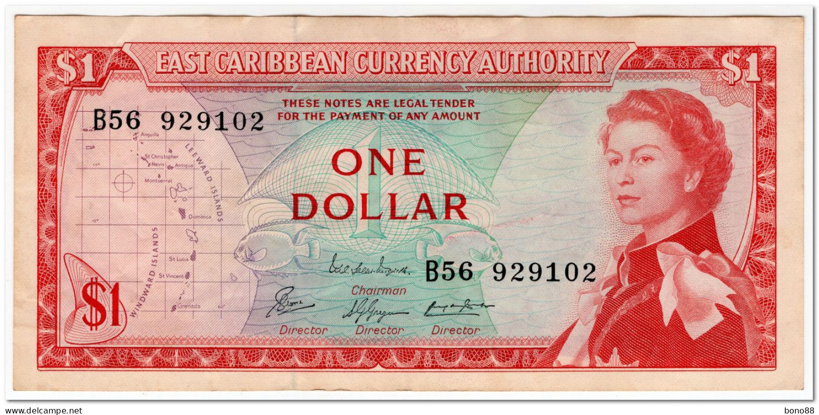 EAST CARIBBEAN STATES,1 DOLLAR,1965,P.13e,SIGN 8 ,VF+ - East Carribeans