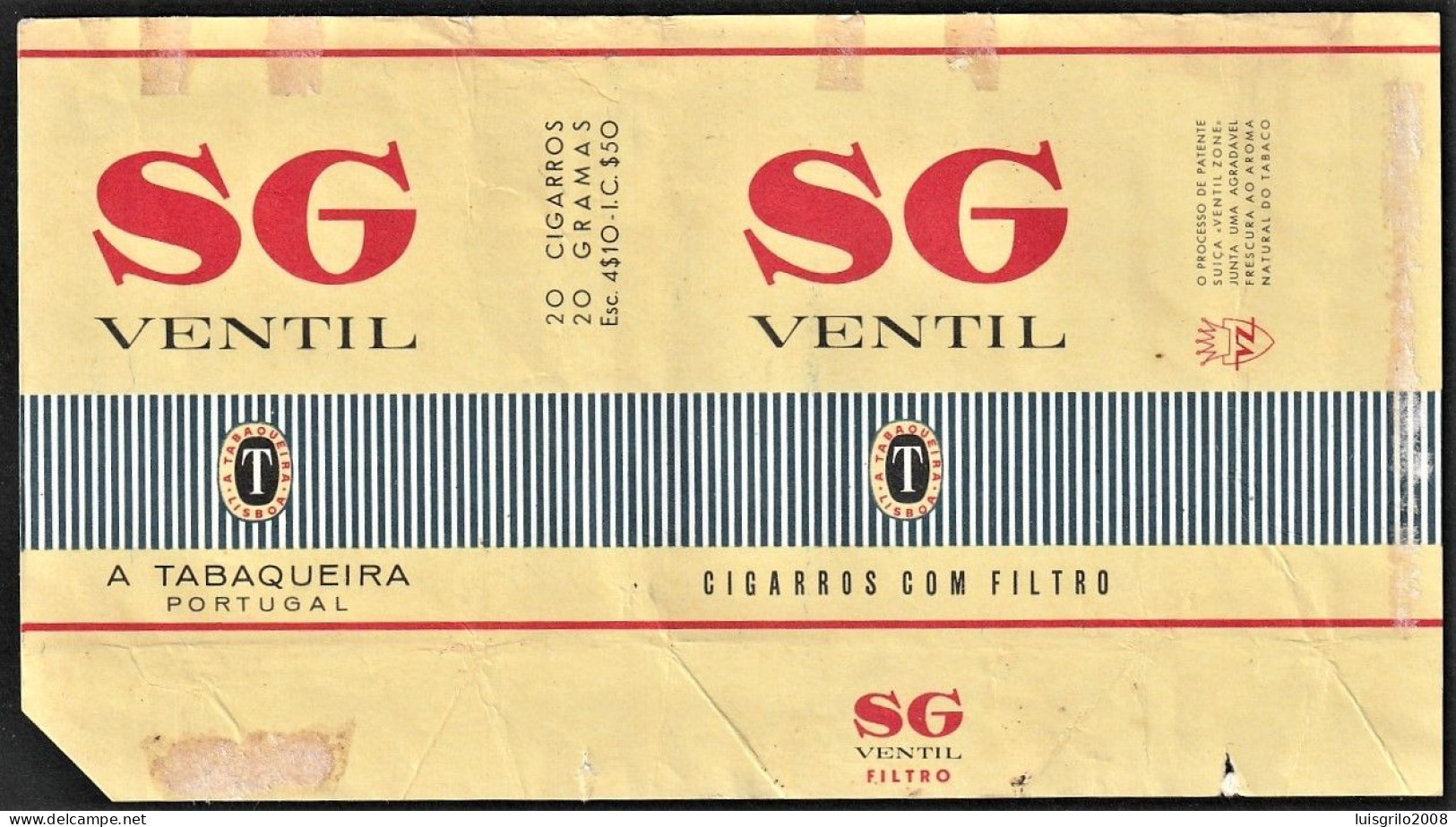 Portugal 1960/ 70, Pack Of Cigarettes - SG Ventil "VENTIL ZONE" -|- A Tabaqueira, Lisboa - Boites à Tabac Vides