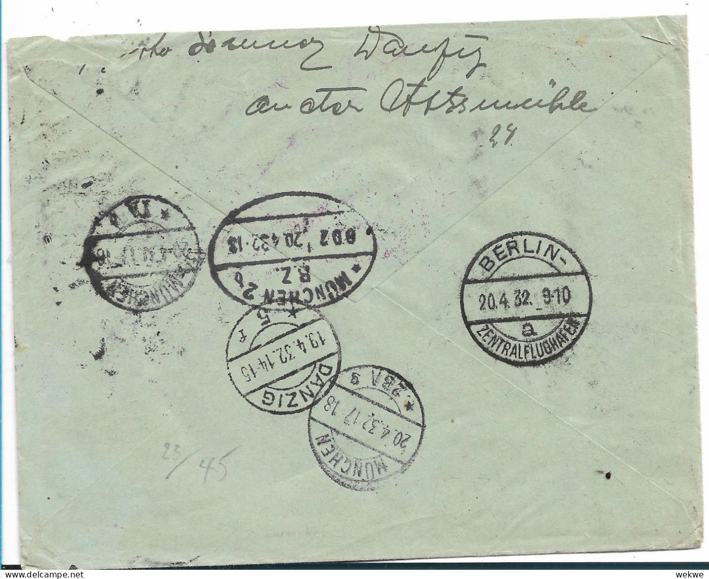 DANZIG 078 / Luftpost 1932 Nach München Per Eilboten Mit Mi.Nr. 203, 204 - Covers & Documents