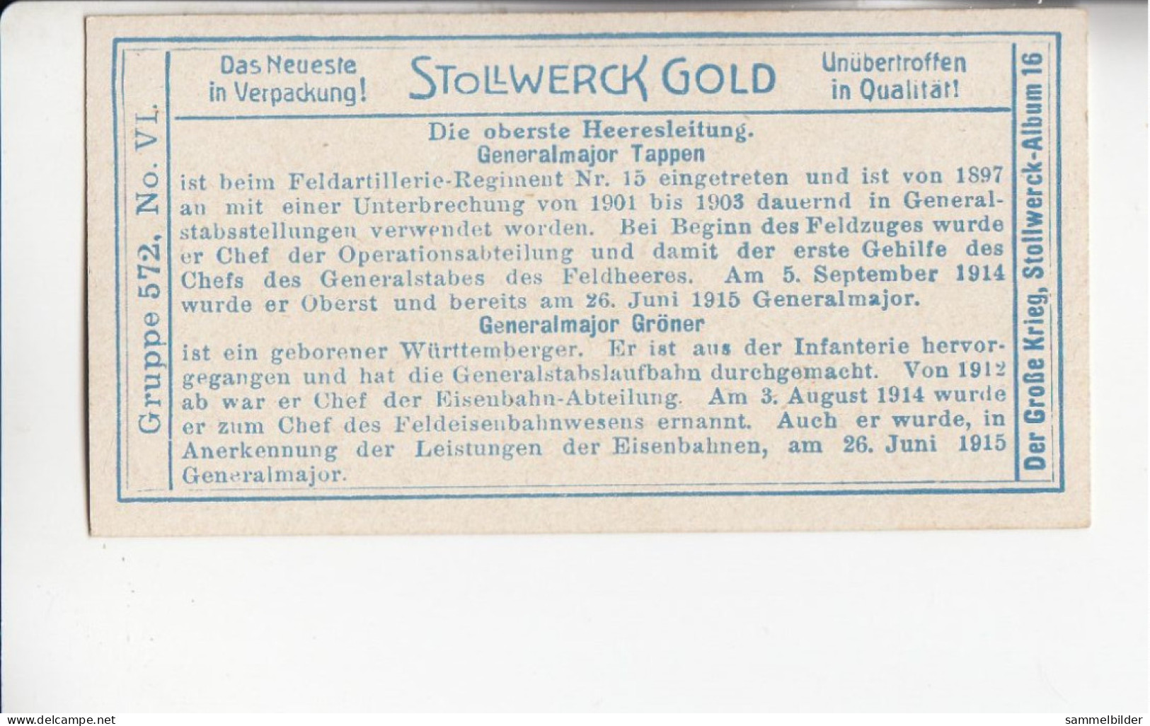 Stollwerck Album No 16 Die Oberste Heeresleitung Generalmajor Tappen / Generalmajor Gröner    Grp 572#6  RARE - Stollwerck