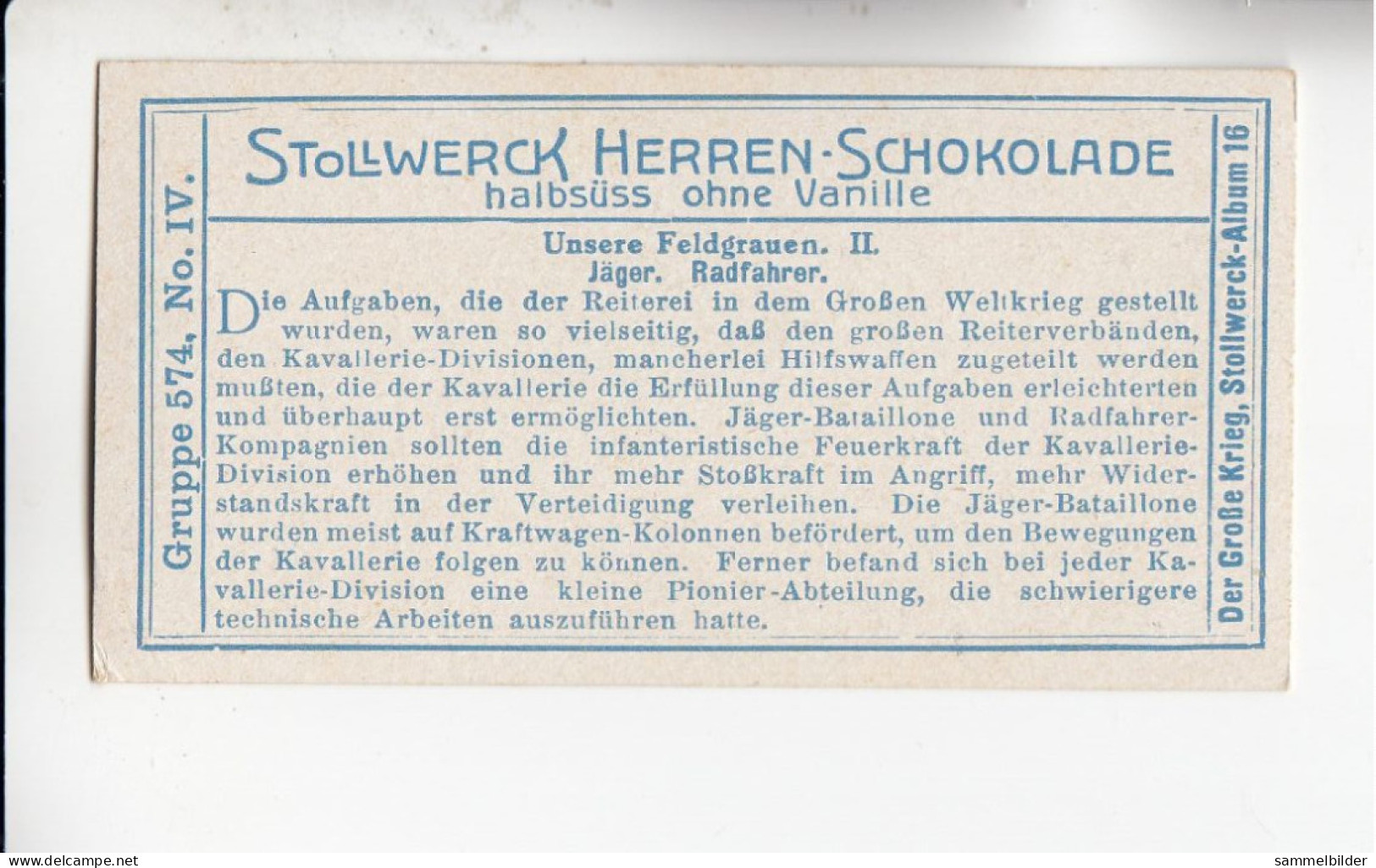 Stollwerck Album No 16 Unsere Feldgrauen Jäder / Radfahrer   Grp 574#4  RARE - Stollwerck