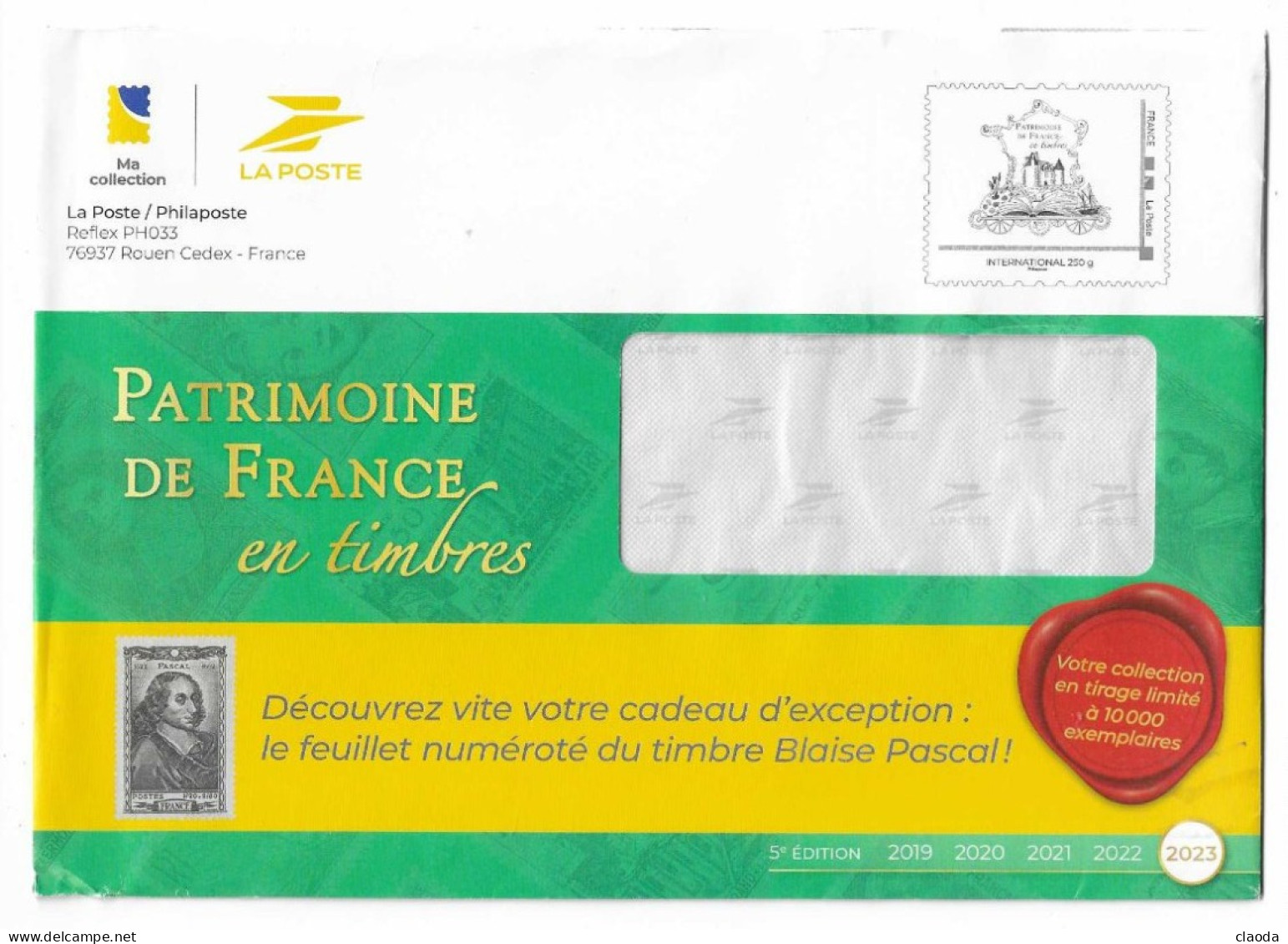18003 - PAP TSC La Poste Phil@poste  - PATRIMOINE DE FRANCE 2023 (TP Patrimoine De France  )  International  250g) - Prêts-à-poster:Stamped On Demand & Semi-official Overprinting (1995-...)